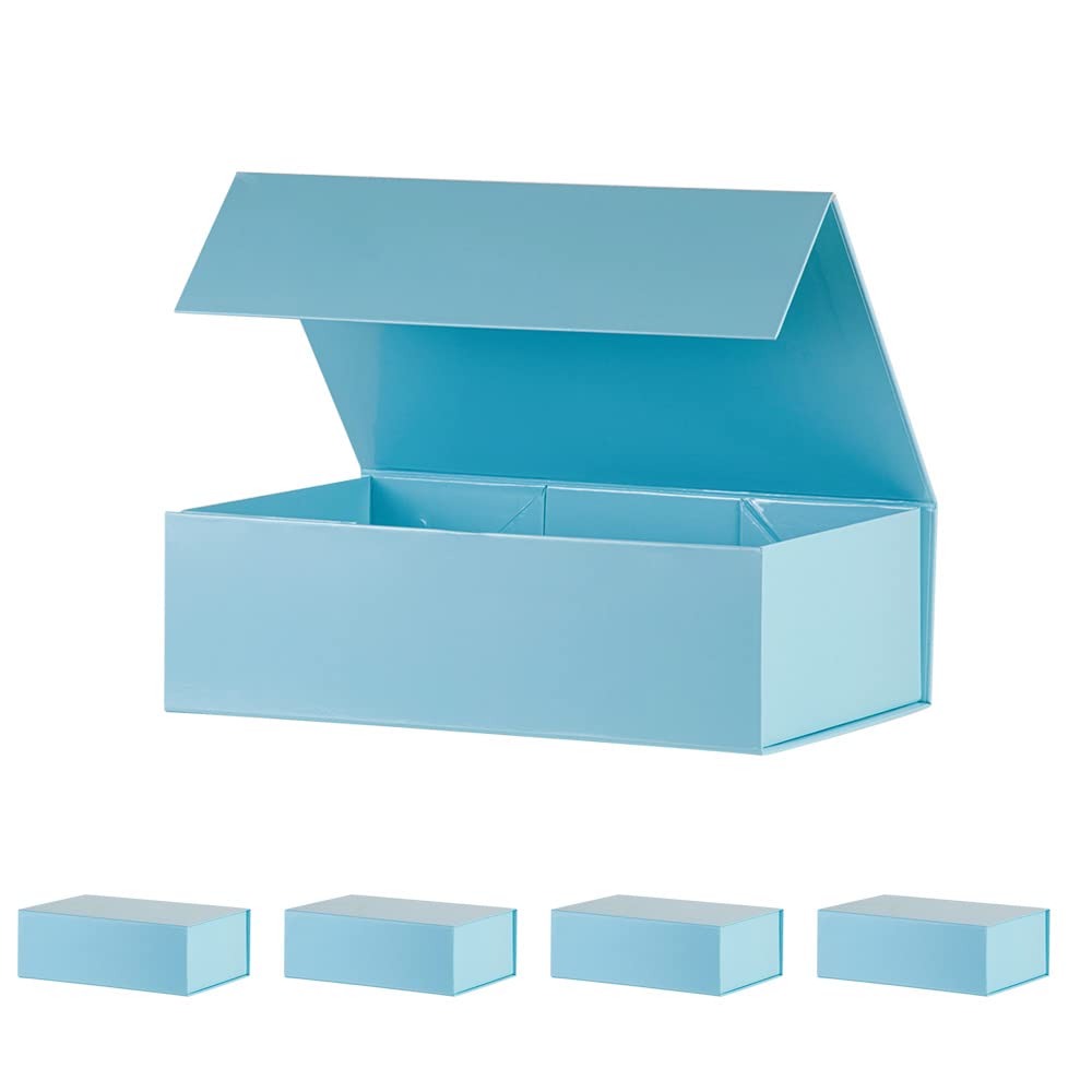 Upgrade 5-Piece Set of Blue 13x9x4 Inch Magnetic Closure Gift Boxes - Foldable Reusable Storage Box for Clothes, Jewelry & Accessories | Perfect for Groomsmen Proposals, Bridesmaid Gifts & Special Occasions