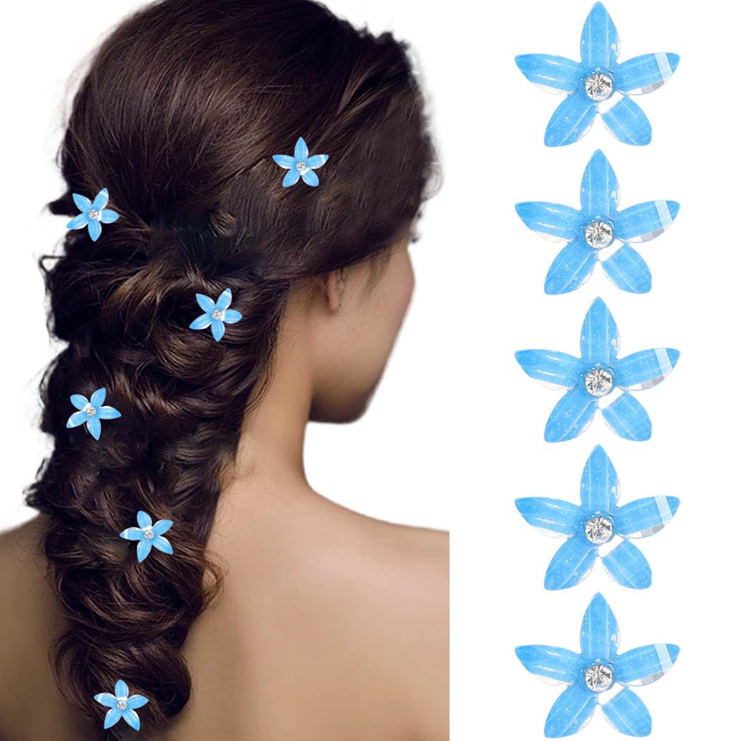 BARTOSI Small Blue Flower Hair Clips - Pack of 5 Floral Hair Barrettes for Women & Girls | Perfect for Weddings, Parties & Everyday Hair Accessories