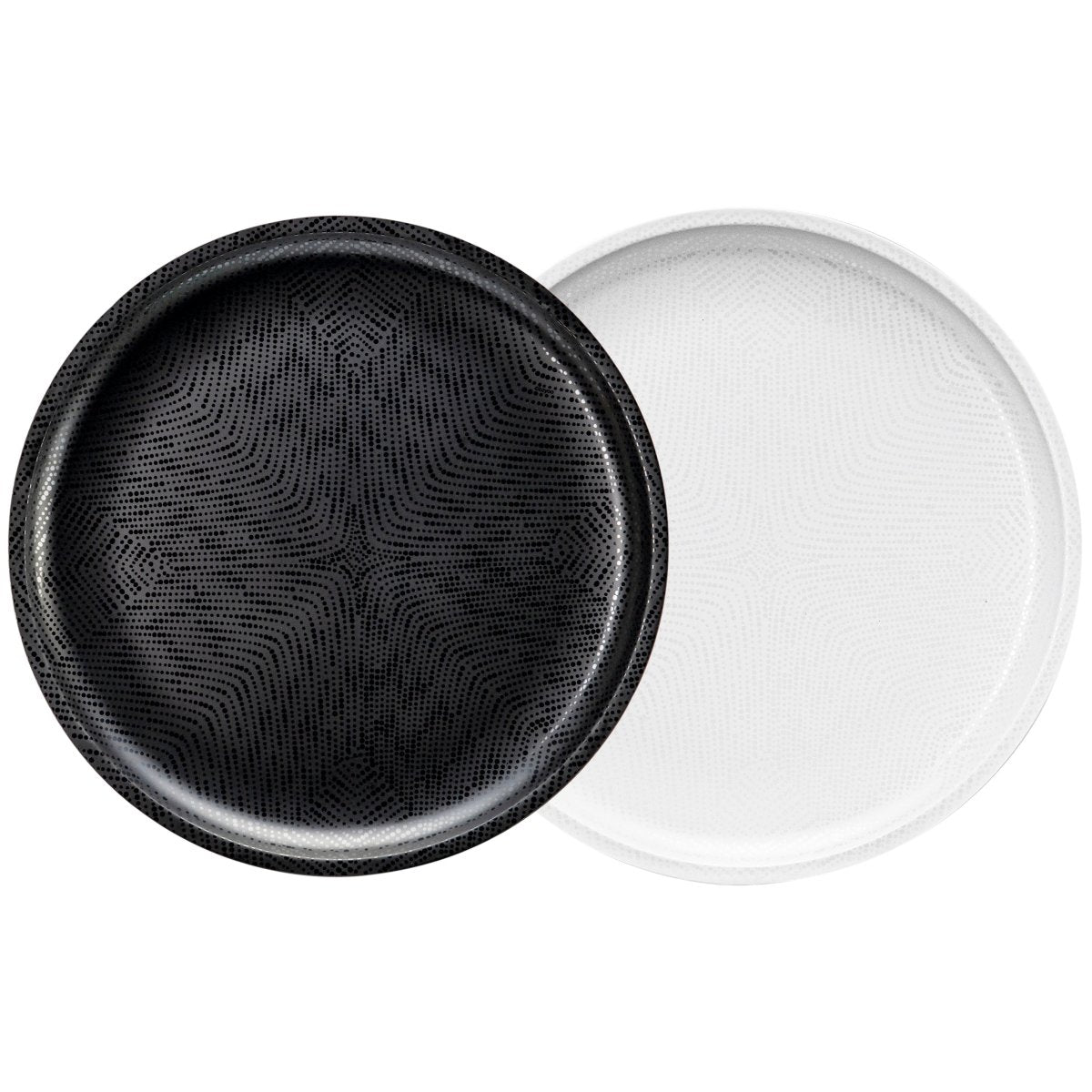 2-Piece Mono Melamine Round Platter Set - Black & White - Durable & Stylish Serving Dishes for Parties, Picnics, and Everyday Use