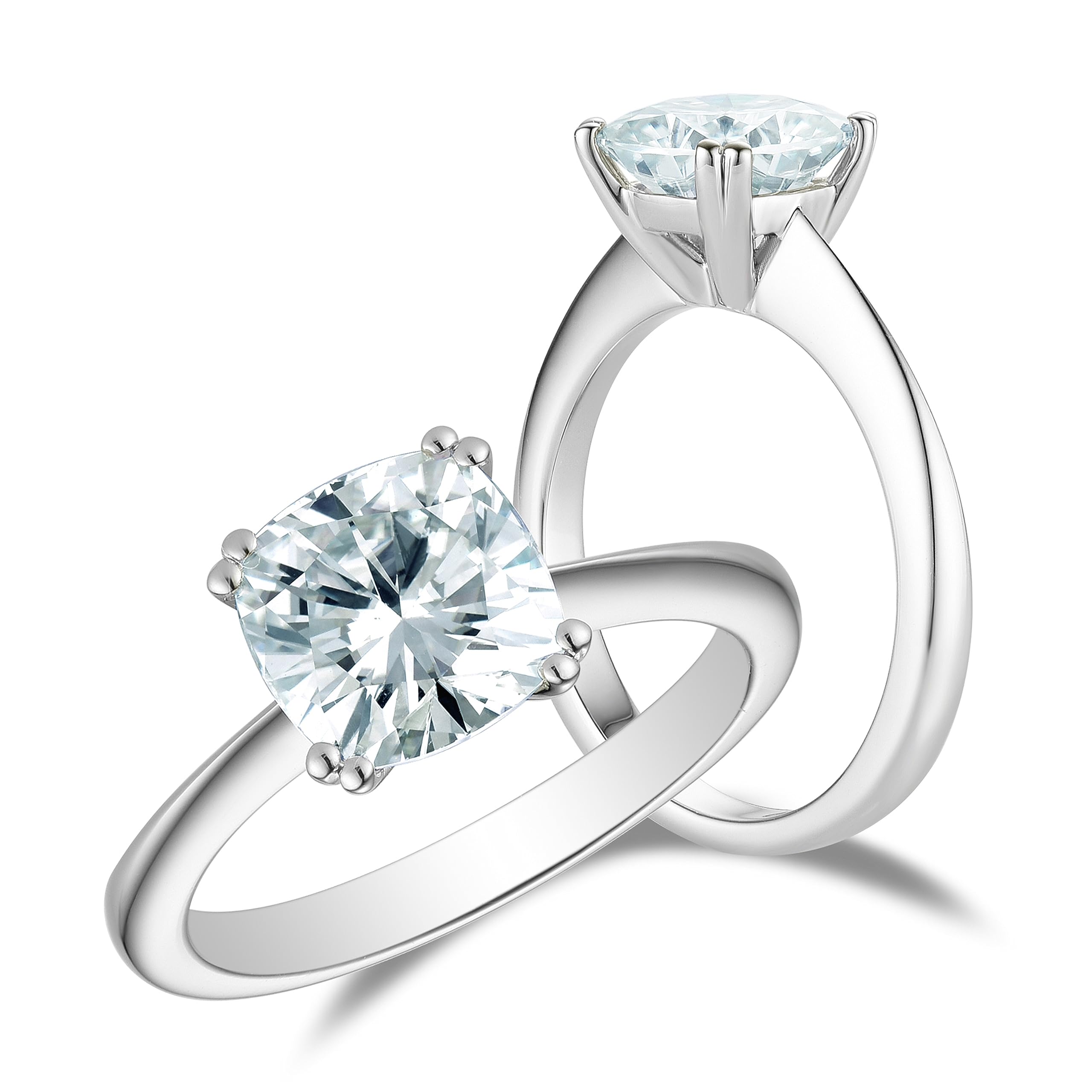 DovEggs 2ct Light Blue Cushion Cut Moissanite Engagement Ring for Women - 7.5mm Diameter, 2.8mm Band, 8-Prong Solitaire Setting in 14K Gold or Sterling Silver - Perfect for Proposals, Weddings & Anniversary Gifts
