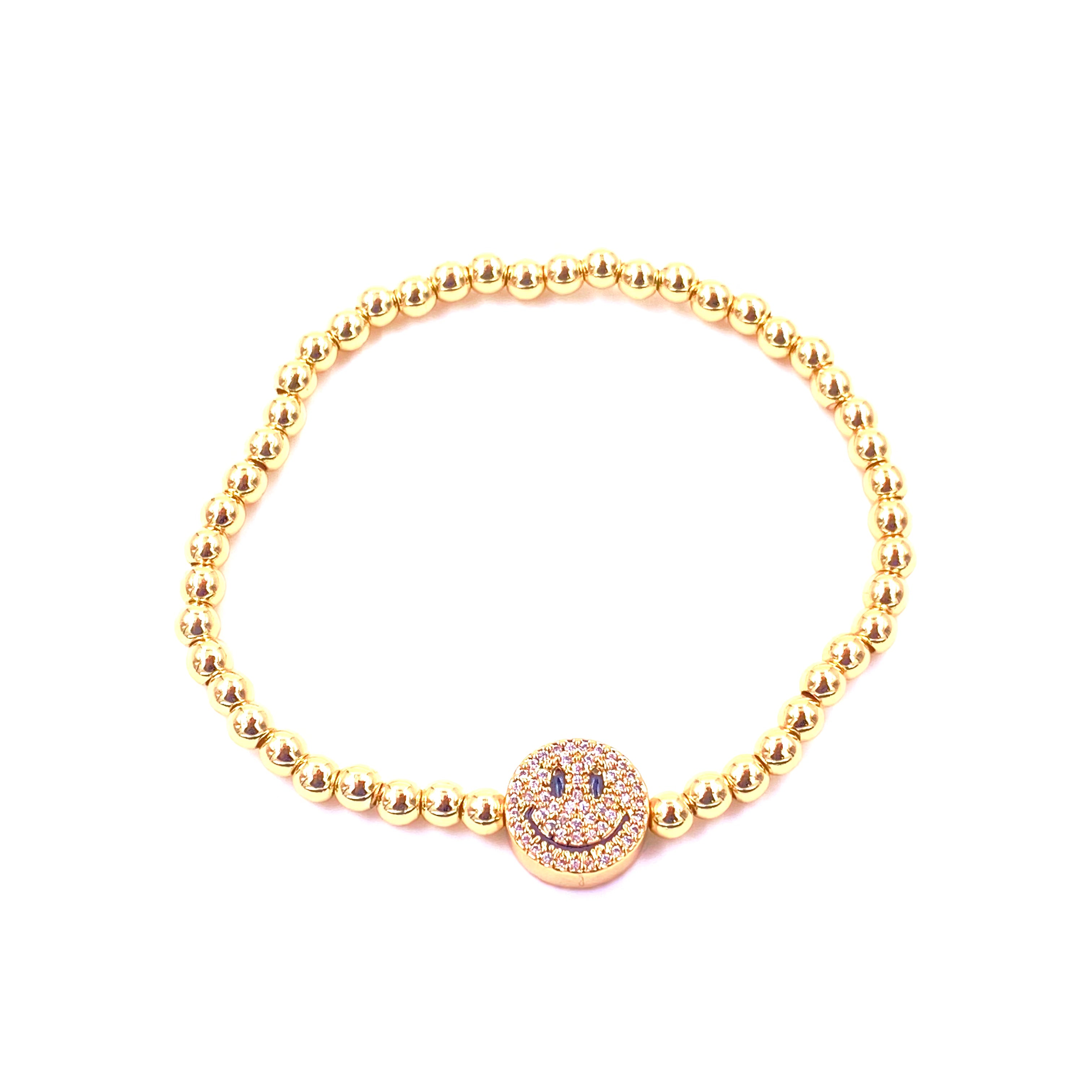 Ashley Gold Stainless Steel Beaded Stretch Bracelet with Smile Charms - Elegant Gold Plated Jewelry for Women, Perfect for Parties, Gifts & Everyday Wear