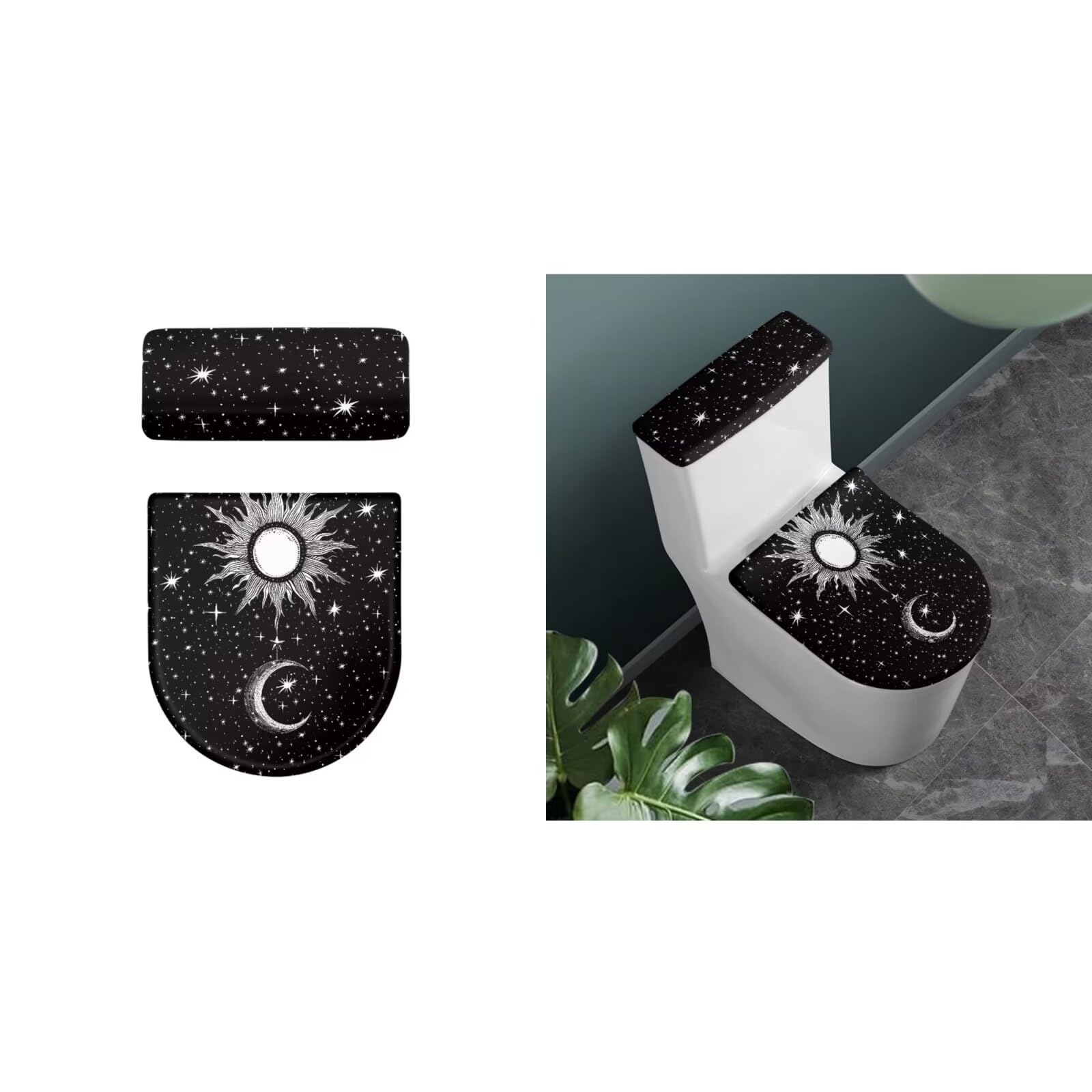 Gothic Sun Moon Toilet Lid Cover & Tank Cover Set - Soft Plush Bathroom Decor for Most Toilets - Perfect for Halloween, Gothic, and Fantasy Themed Bathrooms