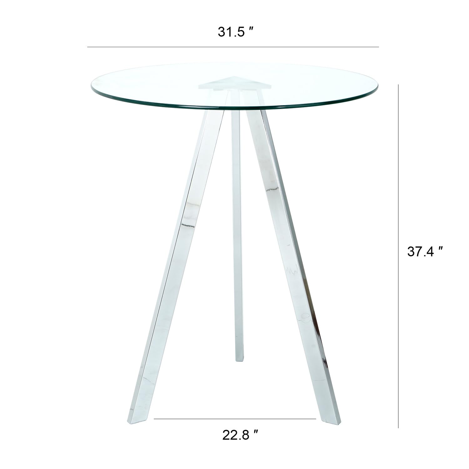 Modern Round Glass High Top Bar Table with Chrome Metal Legs - Clear Top & Silver Base - Perfect for Home Bar, Kitchen Island, Dining Room, and Pub Style Entertaining