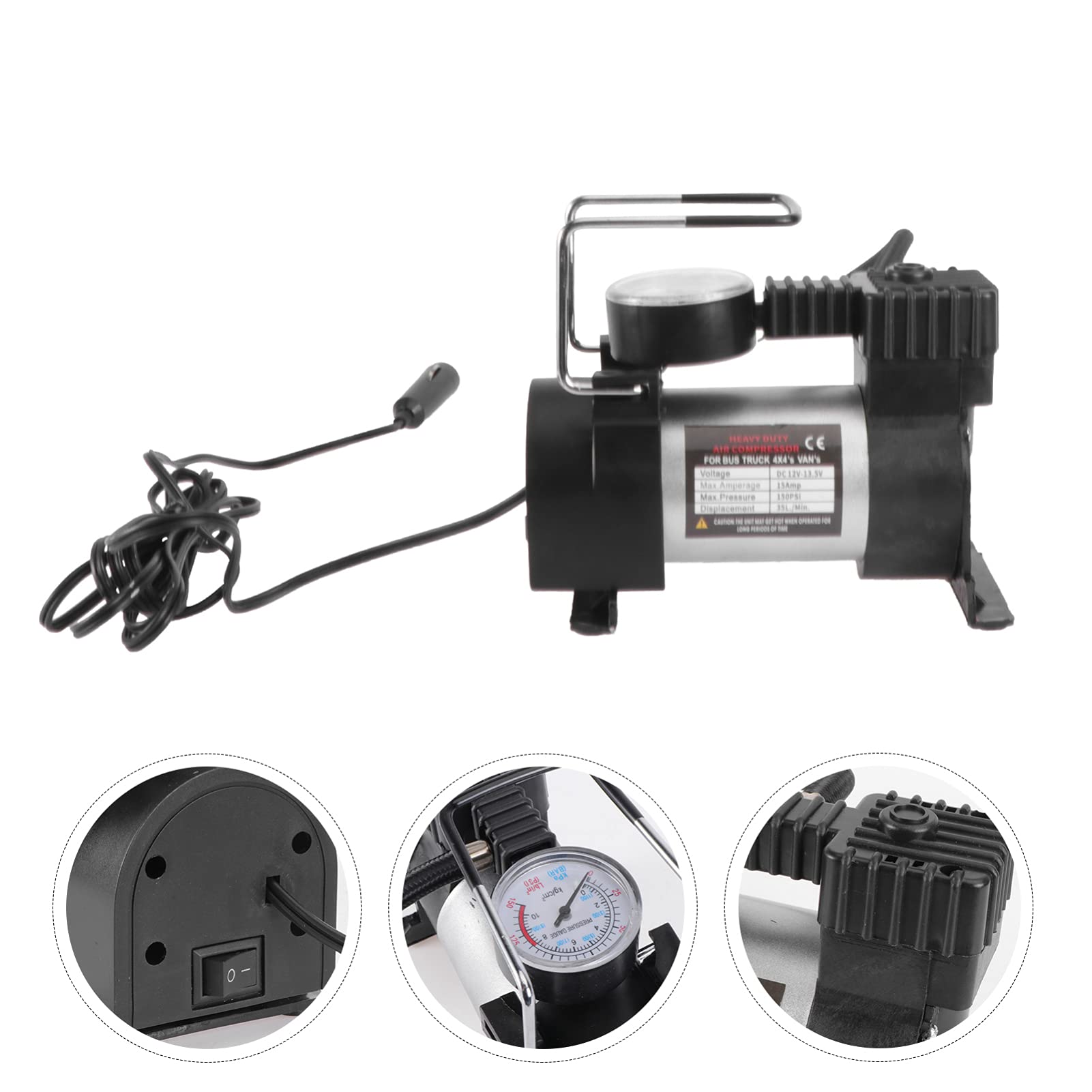 High Pressure Metal Car Tire Inflator - Single Cylinder Air Compressor Pump for Cars, SUVs, Trucks - Perfect for Emergency Roadside Tire Inflation & Long-Distance Travel