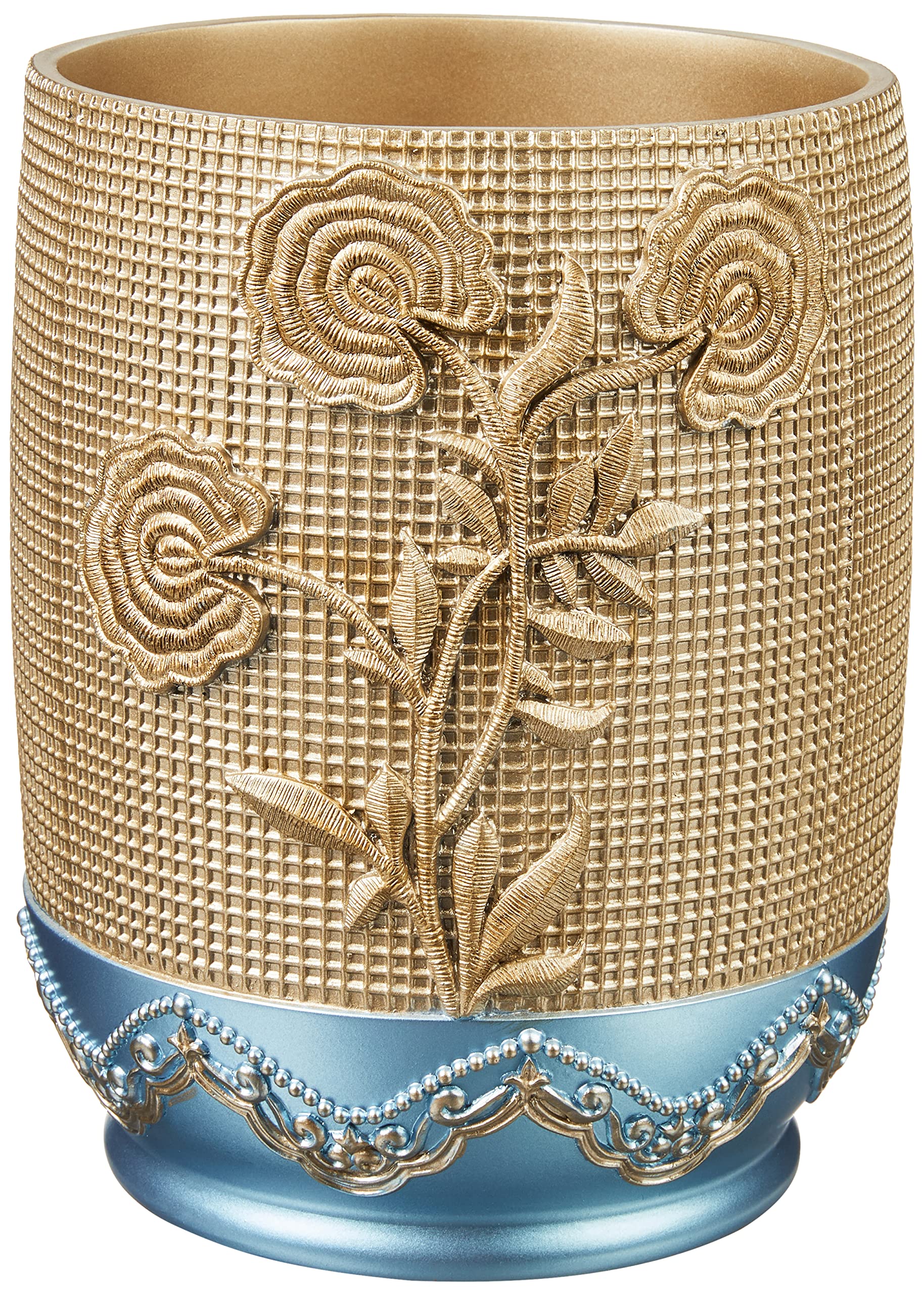 Ombre Rose Design Waste Basket - Blue Bathroom Trash Can for Home, Office & Dorm | Elegant Small Garbage Bin with Stylish Gradient Floral Pattern | Perfect for Bathroom, Bedroom, Vanity & Guest Room Decor
