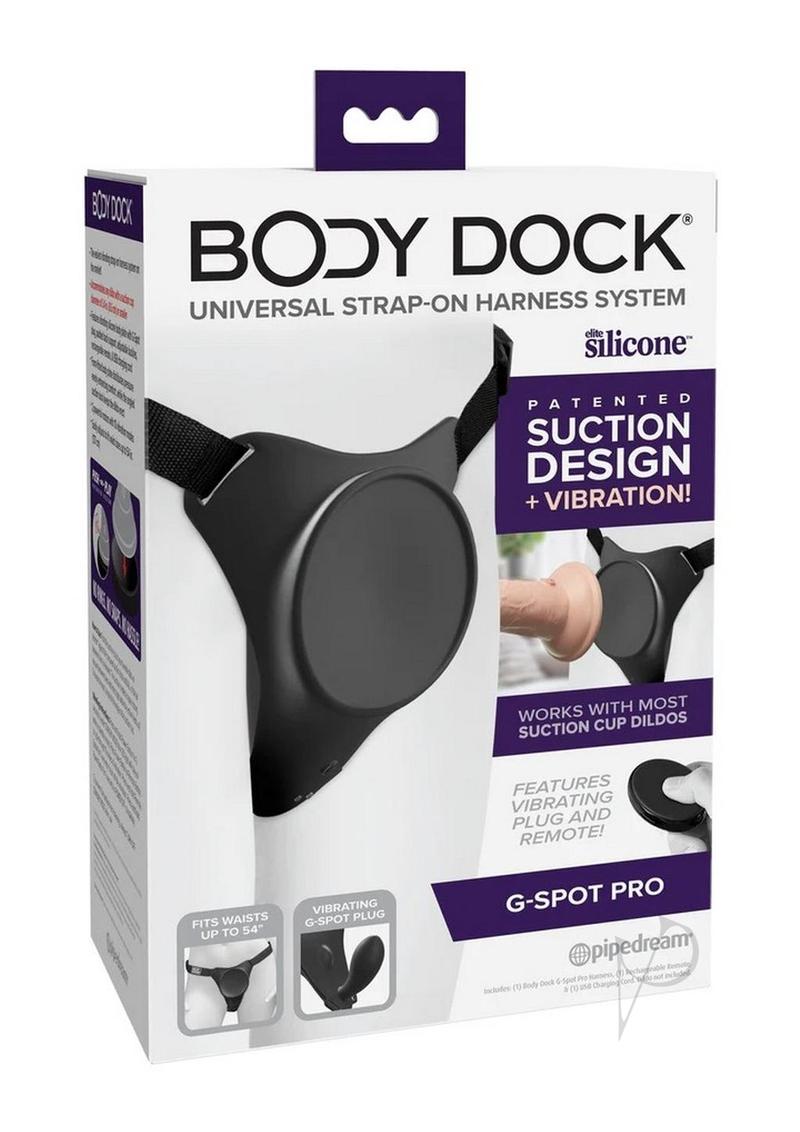 Body Dock G Spot Pro Strap On Harness - Adjustable Black Strap-on Dildo for Couples & Solo Play - Perfect for Role Play, Bondage & Lesbian Sex