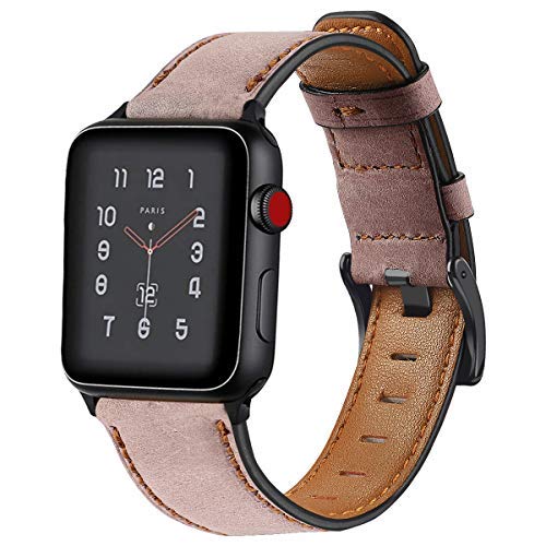 Premium Genuine Leather Apple Watch Band - Compatible with 38mm/40mm/42mm/44mm Series - Vintage Style Replacement Strap for Men & Women - Perfect for Work, Gym & Casual Wear (Pink)