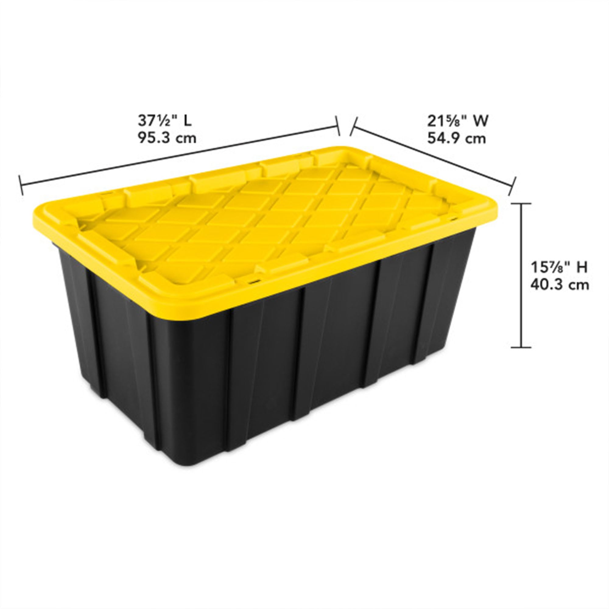 Sterilite 8-Pack 38 Gallon Heavy Duty Stackable Storage Bins with Lids - Black & Yellow - Perfect for Home Organization, Garage Storage, and Moving Supplies