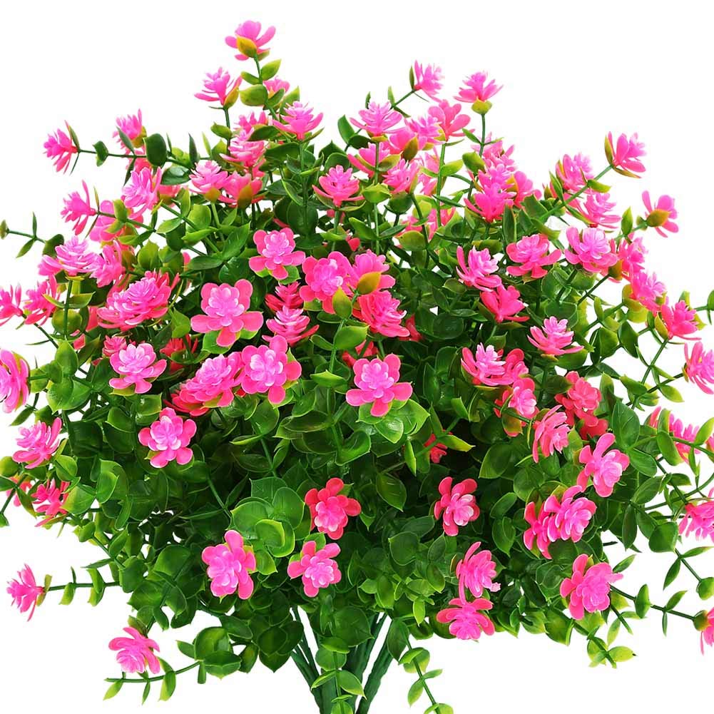 UV Resistant Artificial Boxwood Plants 4 Pack - Fake Outdoor Greenery Shrubs for Hanging Planters, Indoor & Outdoor Decor - Perfect for Home, Office, Wedding, Farmhouse (Pink)
