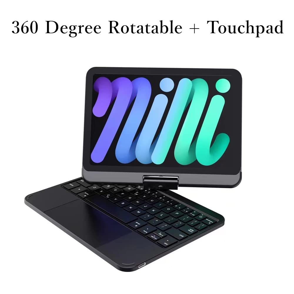 360° Rotatable Magnetic Keyboard Case for iPad Mini 6th Gen - Rose Gold Backlit Trackpad with Touchpad | Perfect for Work, Travel & Home Office Use