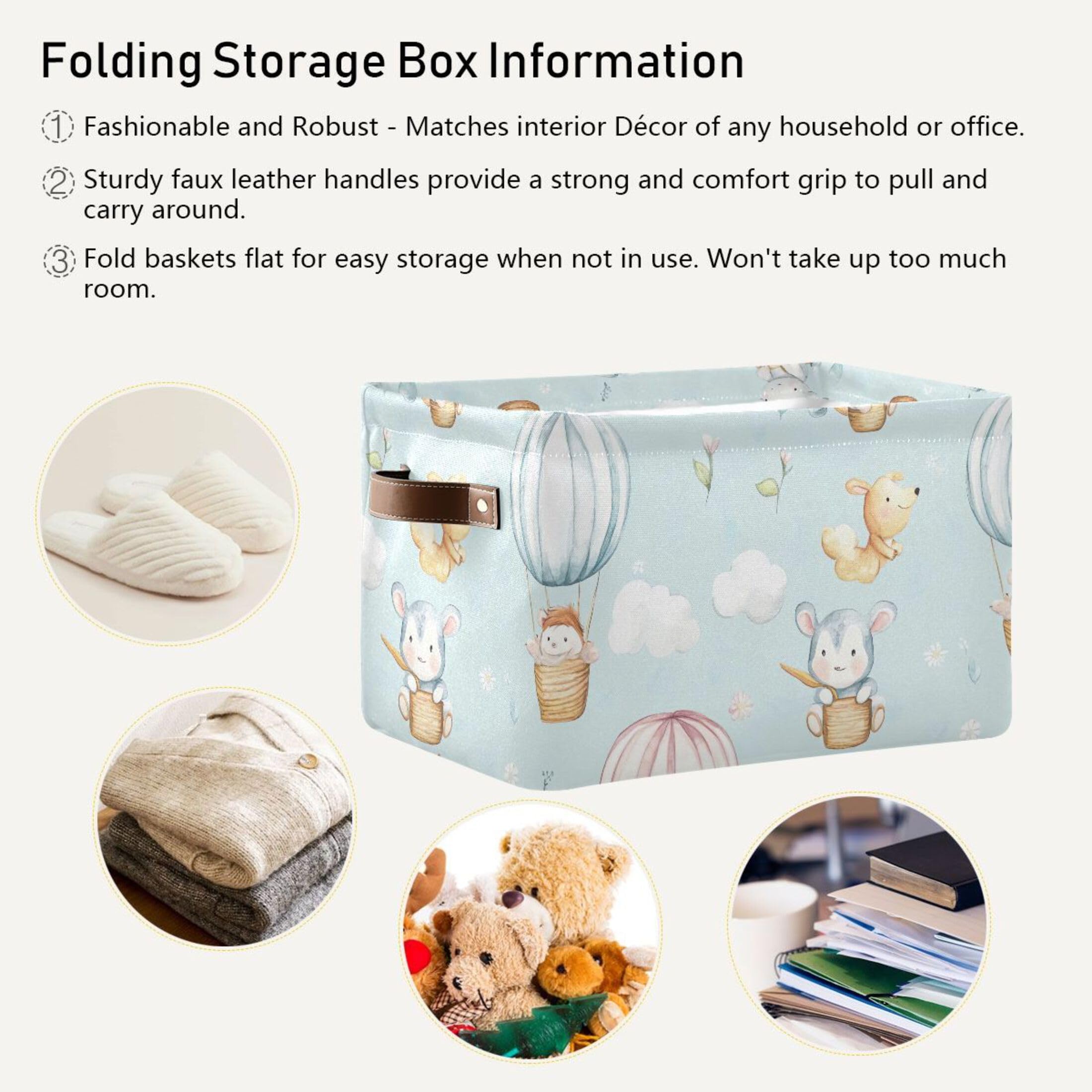 Cute Baby Animals Storage Basket with Handles - Collapsible Canvas Organizer Bin for Baby Nursery, Kids Room, Closet, Bedroom & Living Room - Perfect for Toys, Blankets & Home Organization