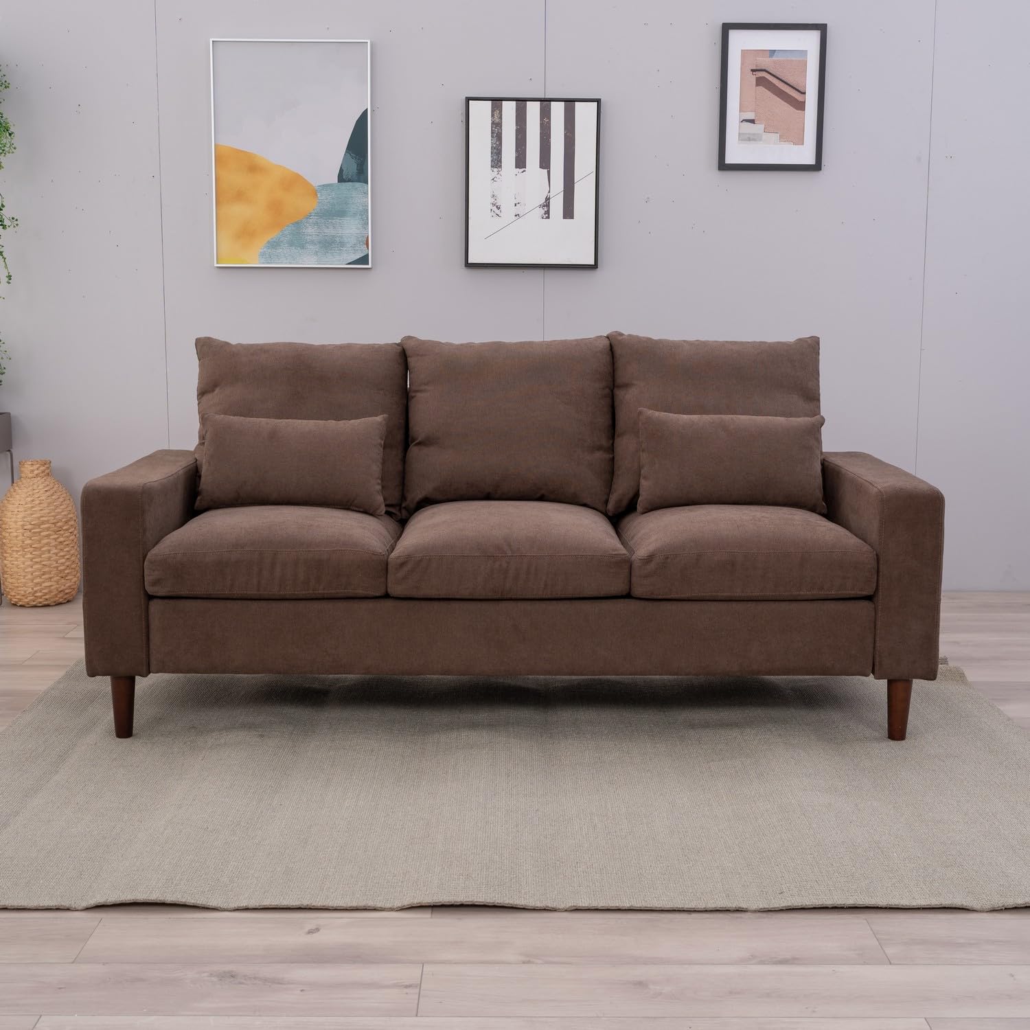 Panana Luckycloud Modern 3-Seater Fabric Sofa - Upholstered Living Room Couch for Small Spaces, Dorm Rooms & Apartments (Brown) | Perfect for Compact Living Areas, Studio Apartments & Cozy Home Decor
