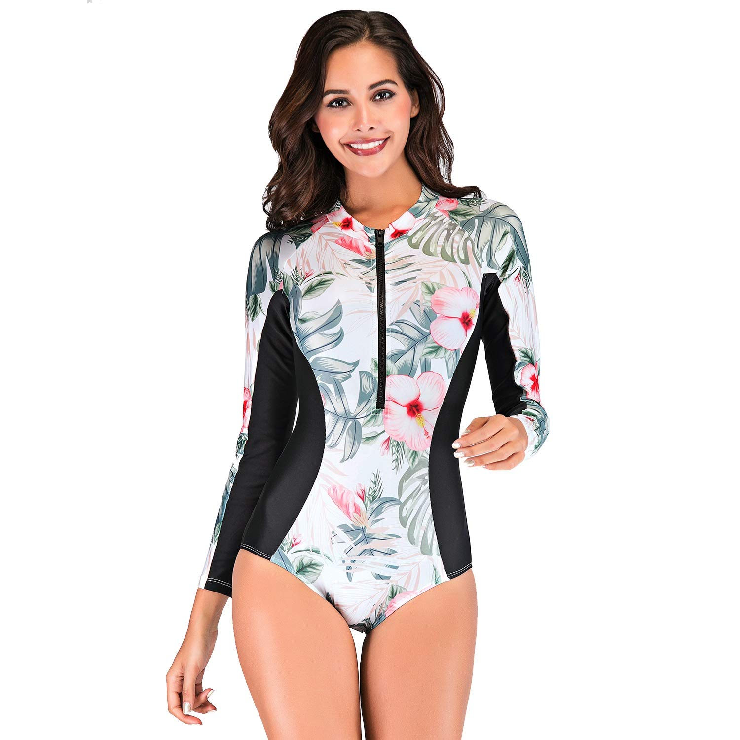 FF Women's Modest One-Piece Swimsuit with Chest Support - Long Sleeve Swim Dress for Conservative Beachwear, Poolside Relaxation & Water Aerobics