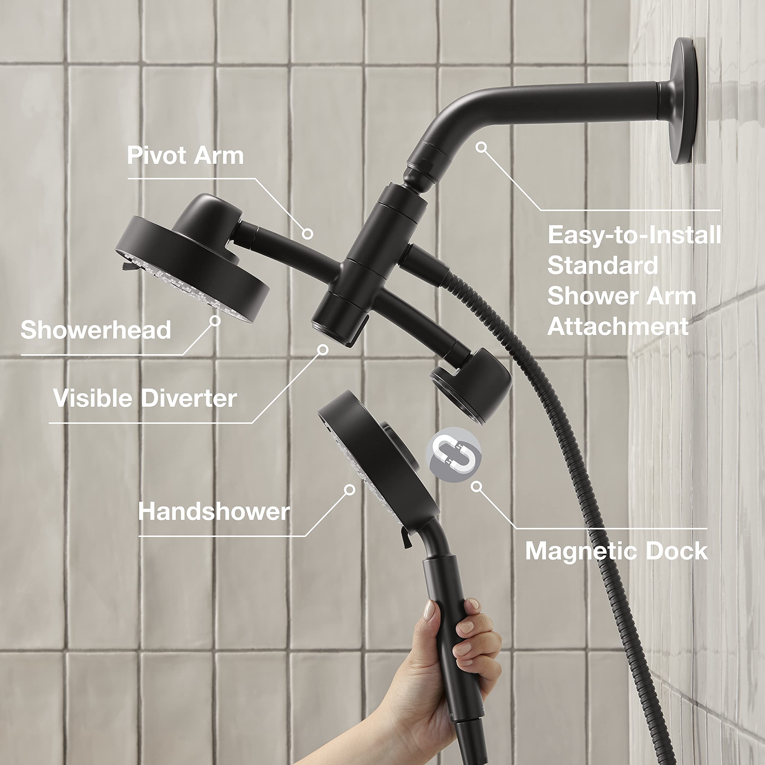 KOHLER 23219-2MB Purist 2-in-1 Multi Function Shower Kit with Adjustable Showerhead & Handheld Shower, Rotating Rail, Vibrant Brushed Moderne Brass, 2.5 GPM - Perfect for Modern Bathroom Renovation and Spa-Like Shower Experience
