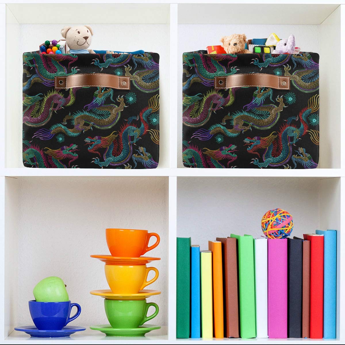 Large Asian Dragon Embroidery Collapsible Storage Basket - 15