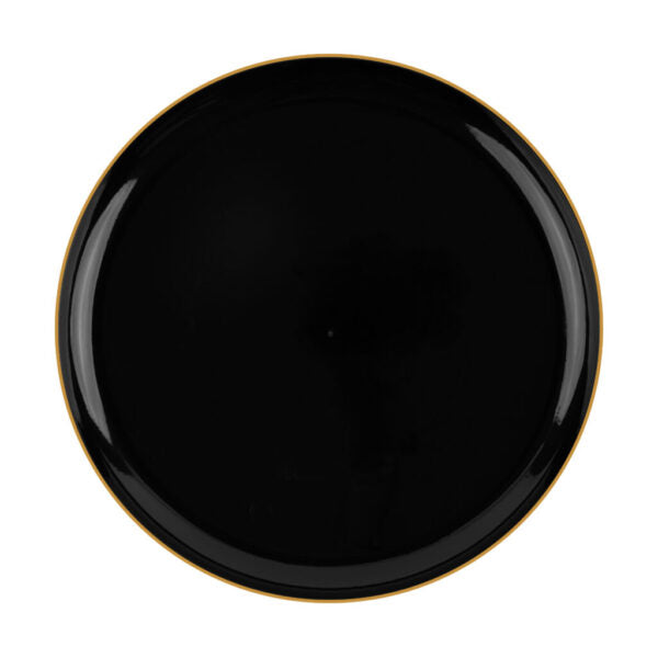 Premium Black & Gold Rim Round Plastic Dinner Plates - 10 Pack Set for Elegant Dining, Parties & Special Occasions