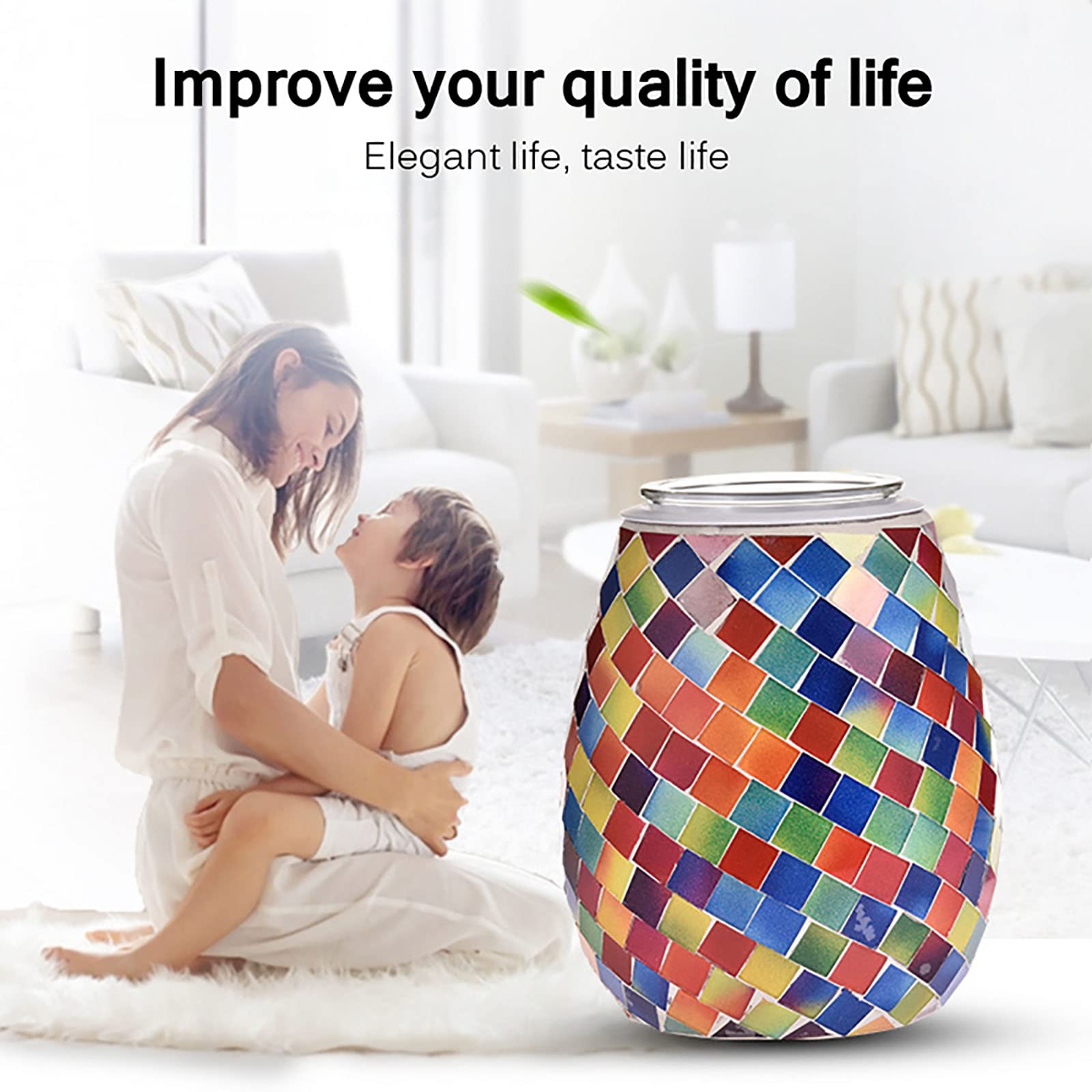Lake Blue Triangle Mosaic Electric Candle Warmer - Aromatherapy Wax Melter with Night Light, Home Decor Gift for Bedroom, Bathroom & Living Room