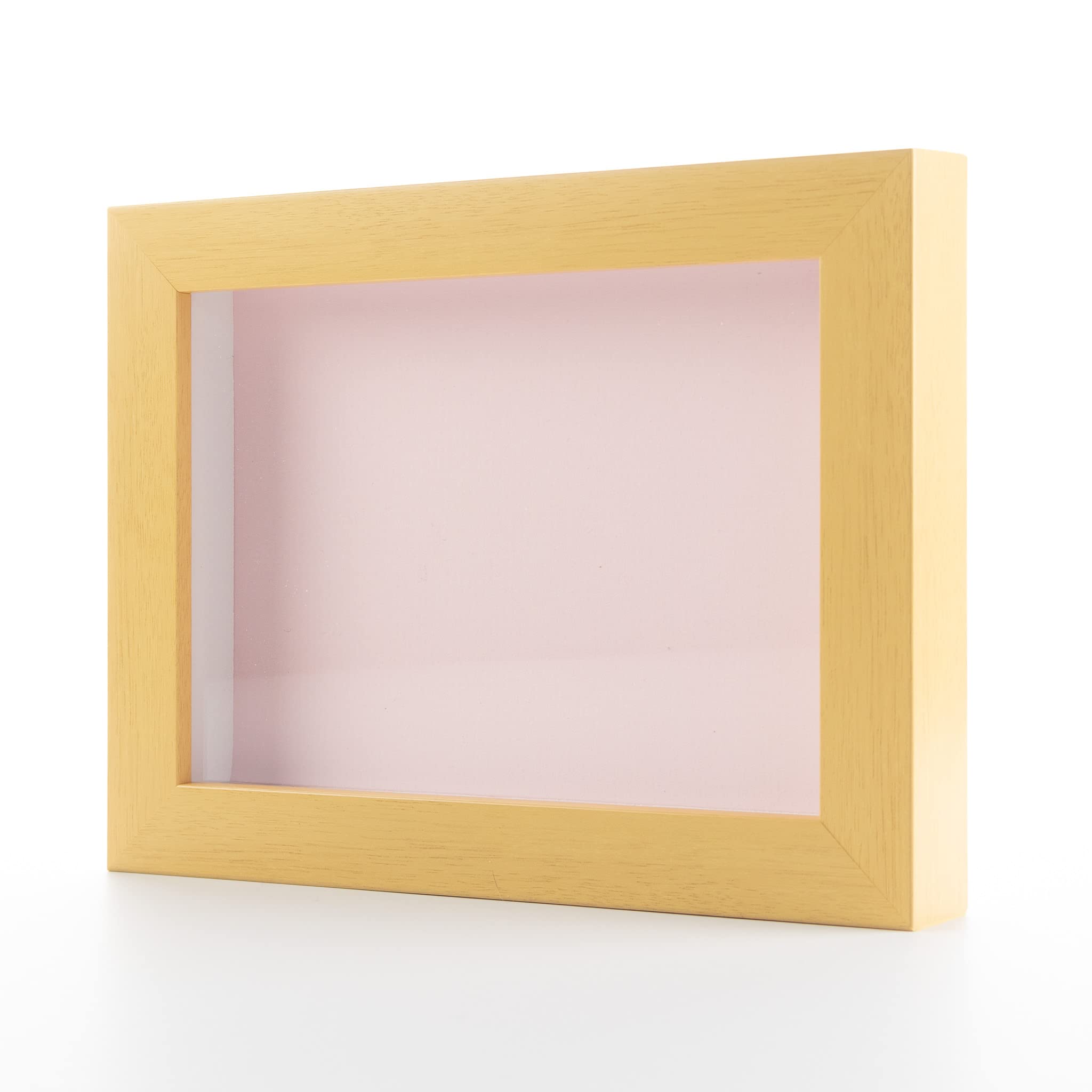 20x20 Inch Natural Wood Shadow Box Display Frame with Pink Acid-Free Backing, UV-Protected Acrylic & Hanging Hardware - 3/4