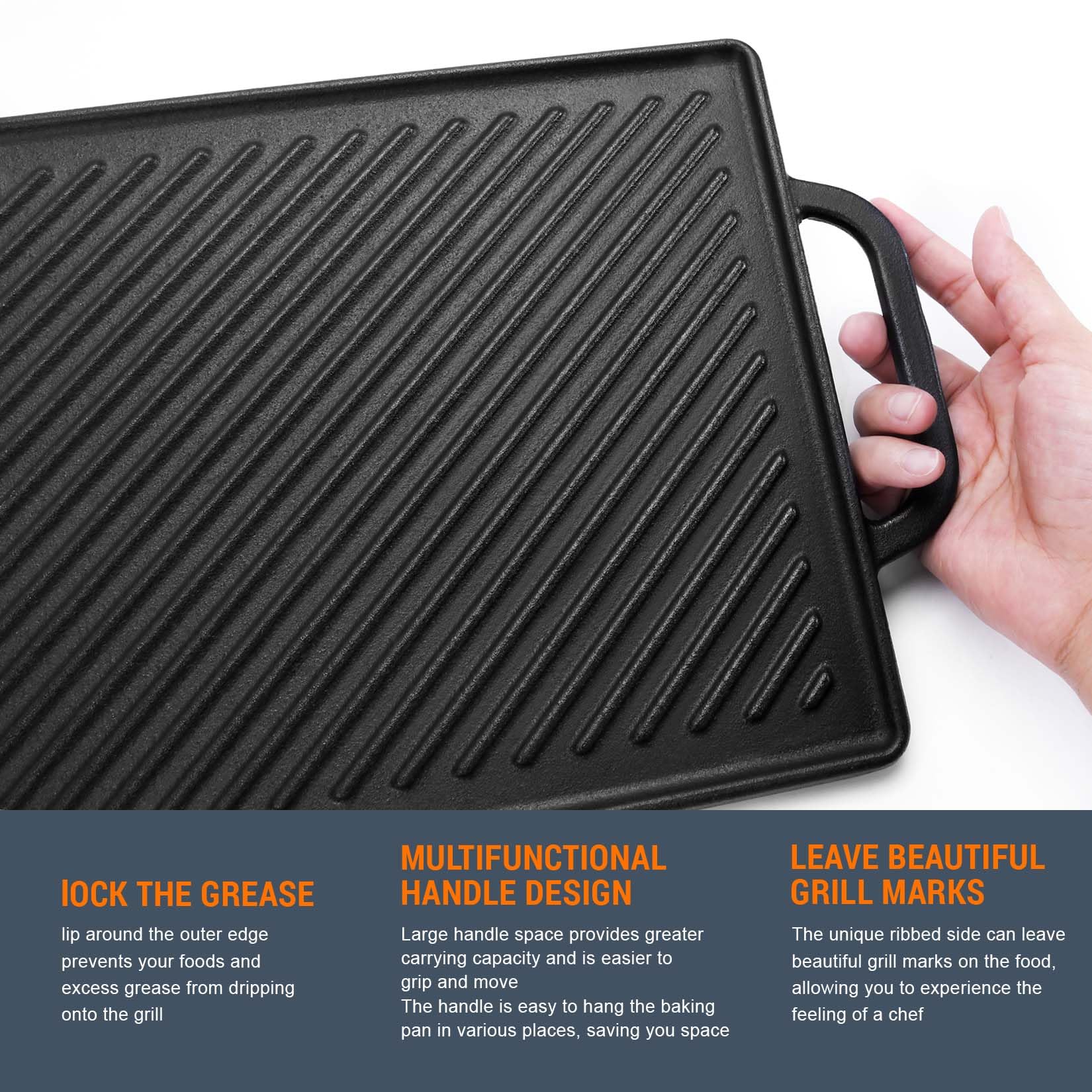 Premium GGC Cast Iron Reversible Grill Griddle for Stove Top & Gas Grills - 20