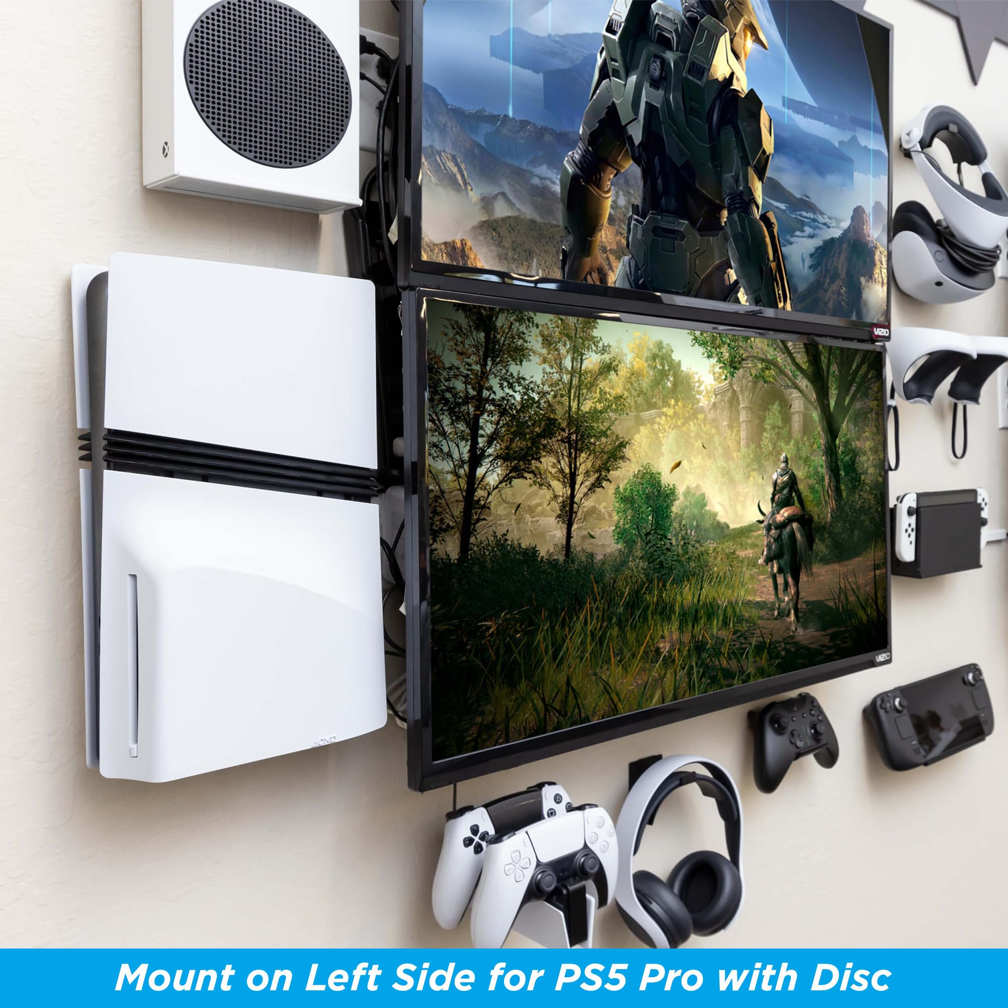 HIDEit Heavy Duty Steel PS5 Wall Mount Bracket for PlayStation 5 Console (Disc/Digital Edition) - Secure TV Mounting Solution for Living Room & Gaming Setup