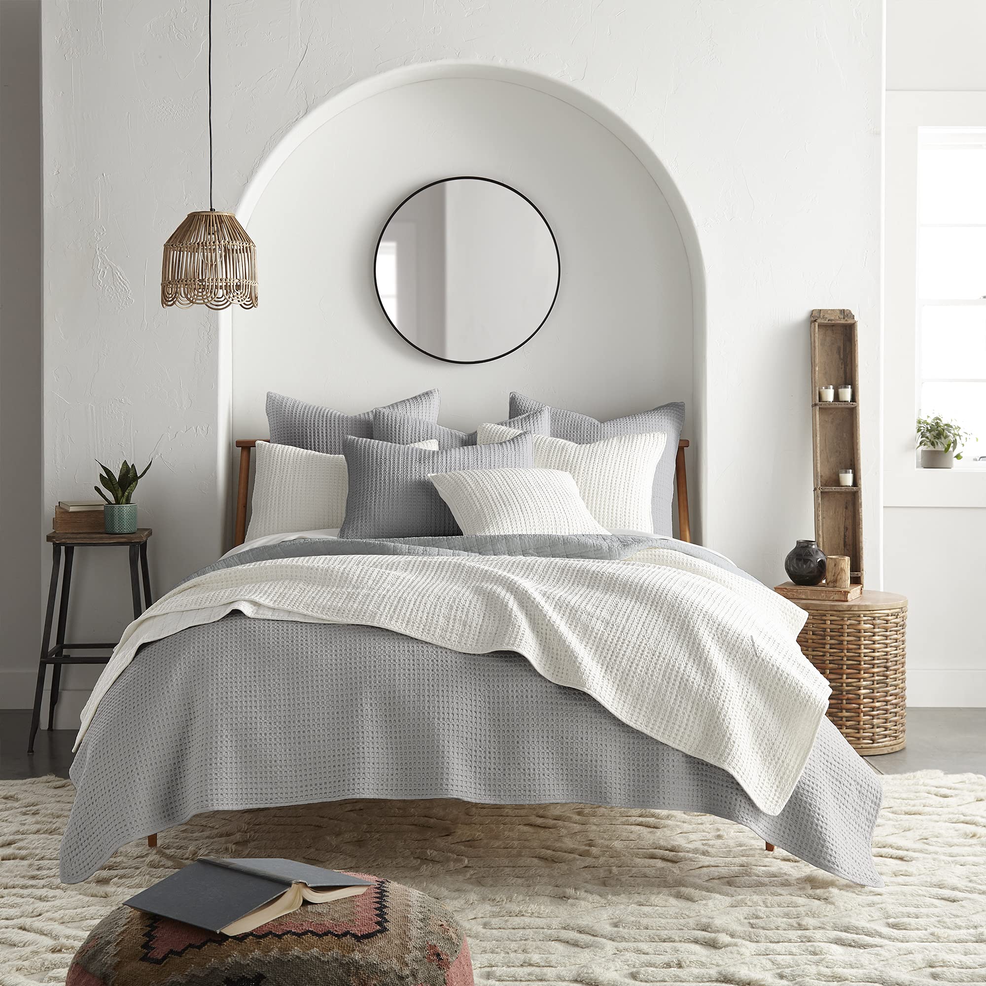 Levtex Home Mills Waffle Full/Queen Quilt Set - Grey Cotton Waffle Weave Bedding - 88 x 92 Inch Quilt with 26 x 20 Inch Shams - Soft Breathable Bedroom Decor for Cozy Comfort