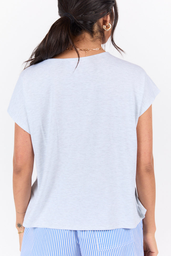 Let's Go Grey Notched Neck Knit Tee - Women's Casual Crewneck T-Shirt | Soft Cotton Blend Top for Everyday Wear | Perfect for Work, Weekend & Layering
