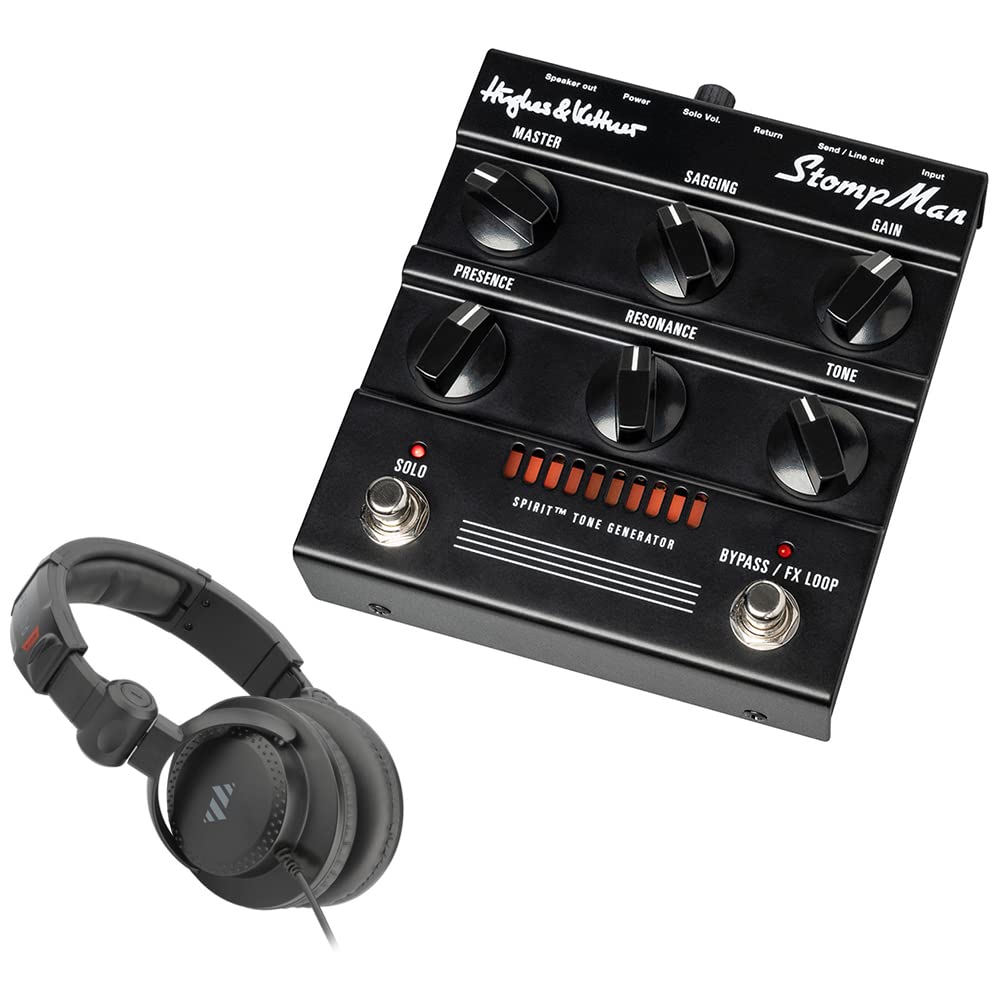 Hughes & Kettner StompMan 50W Guitar Amplifier Pedal Bundle with Polsen HPC-A30-MK2 Professional Studio Headphones - Perfect for Home Recording, Live Performances & Music Practice