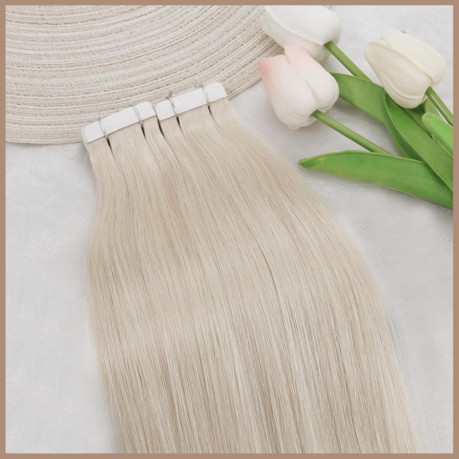 Ve Sunny 24 Inch Platinum Blonde Tape-in Hair Extensions - 20pcs 50g Real Human Hair, Invisible & Long Straight Extensions for Volume & Length - Perfect for Parties, Weddings & Daily Styling