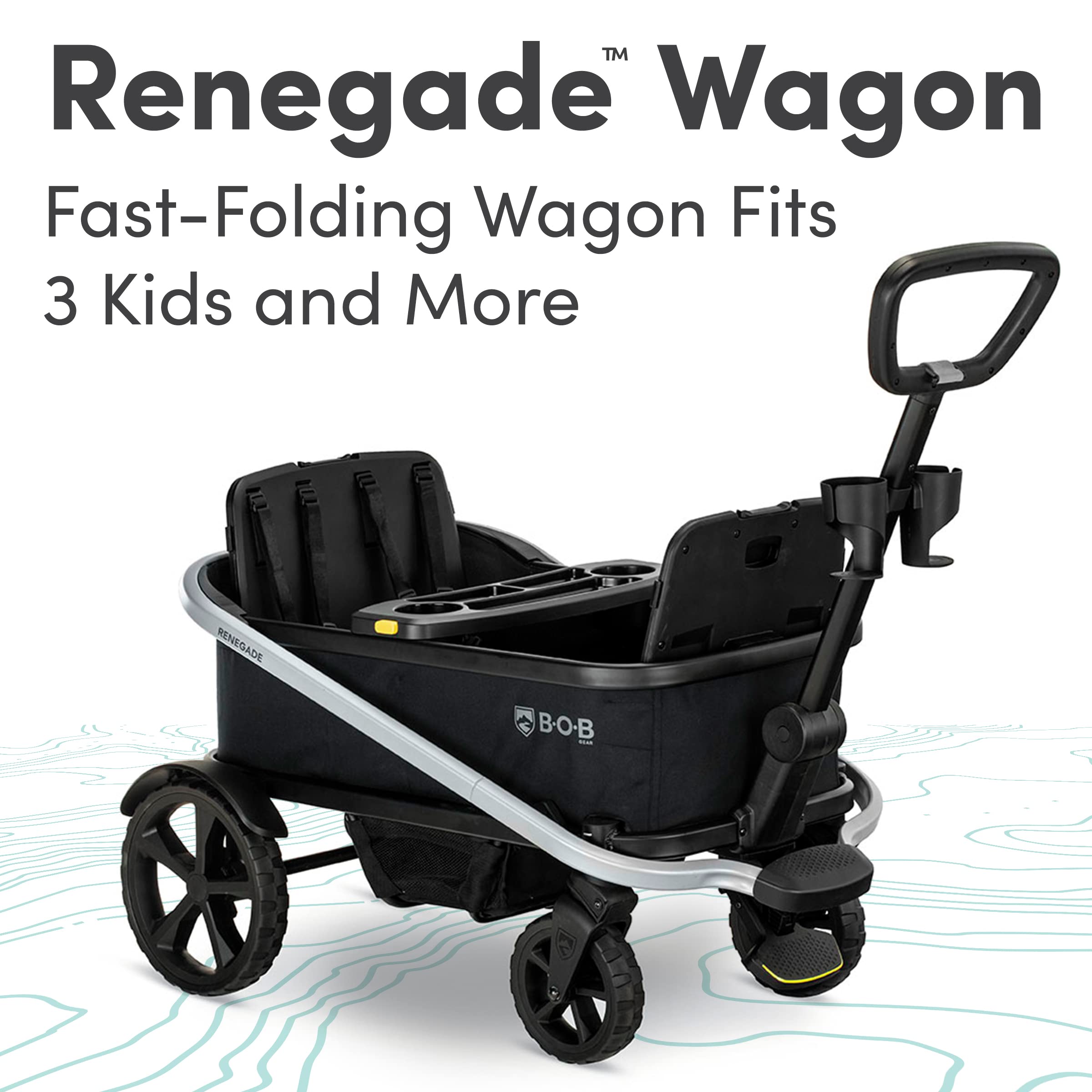 BOB Gear Renegade Foldable Stroller Wagon - 3-Seat All-Terrain Wagon with 5-Point Harness, Push/Pull Handle & Large Storage | Perfect for Beach Trips, Park Outings & Family Adventures (Nightfall)