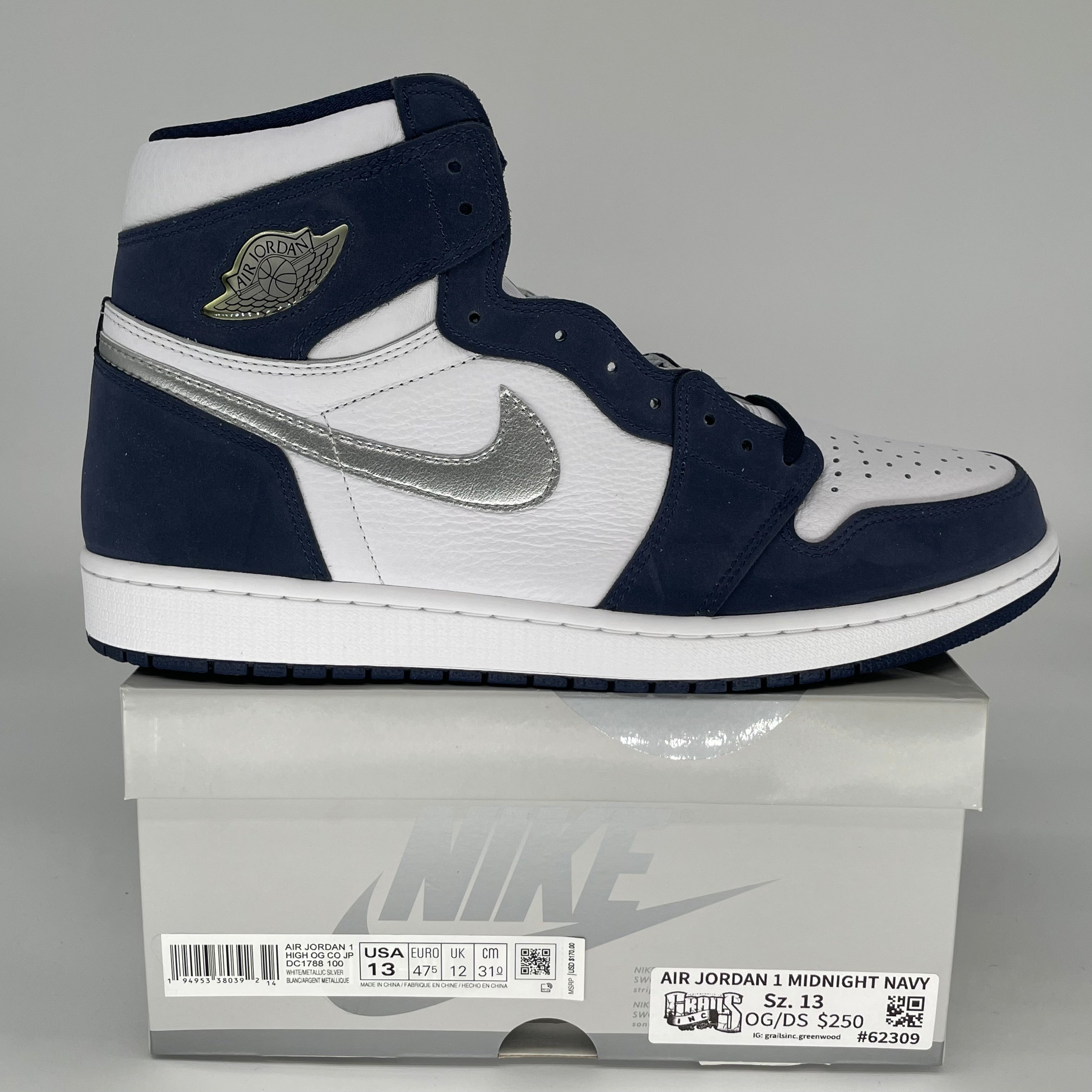 Original Air Jordan 1 CO Japan Midnight Navy Men's Basketball Shoes Size 13 (DC1788-100) - Retro Sneakers for Streetwear & Casual Outfits