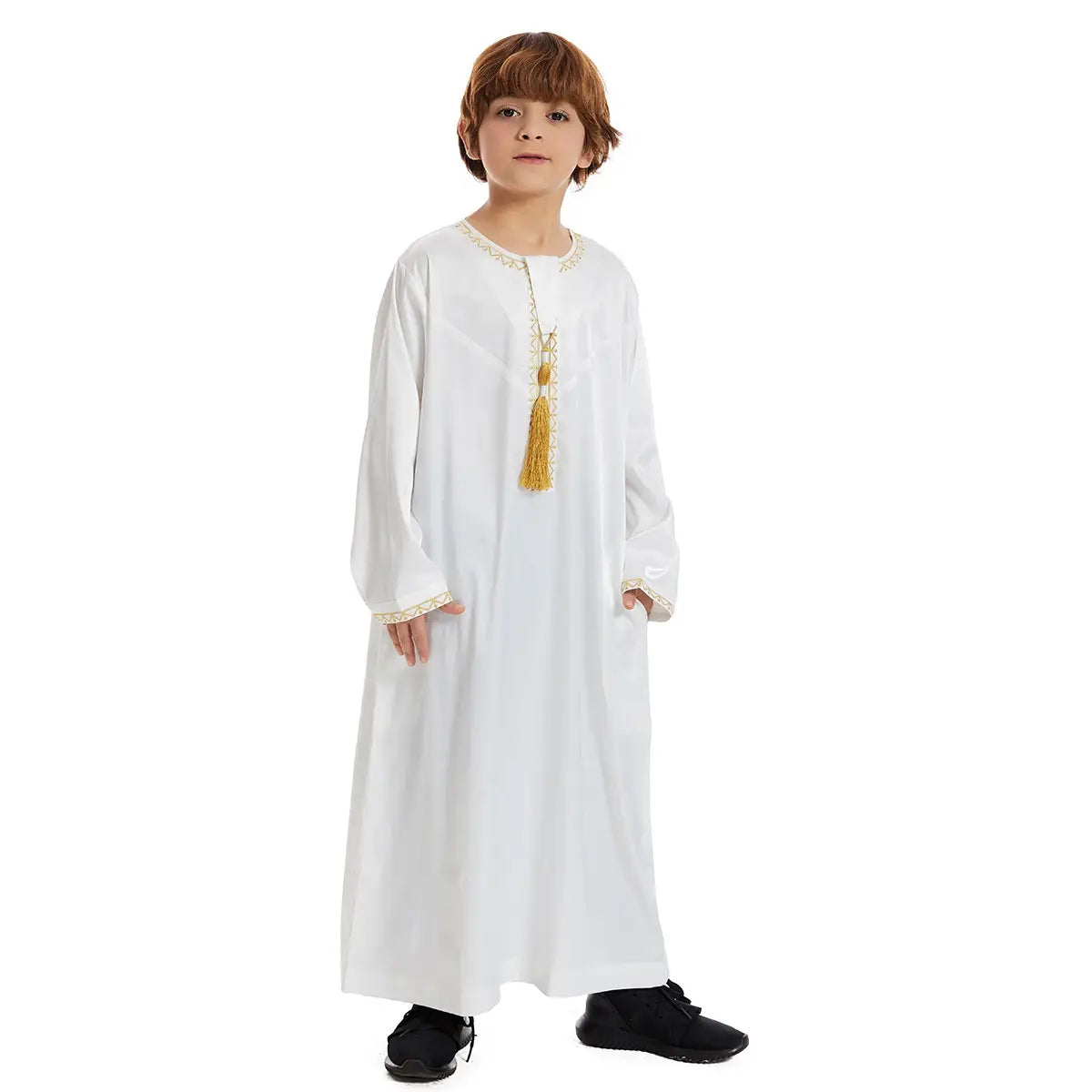 Traditional Middle Eastern Arab Boy Thobe Thawb with Tassel - Islamic Eid & Wedding Outfit for Kids - Perfect for Special Occasions & Cultural Events