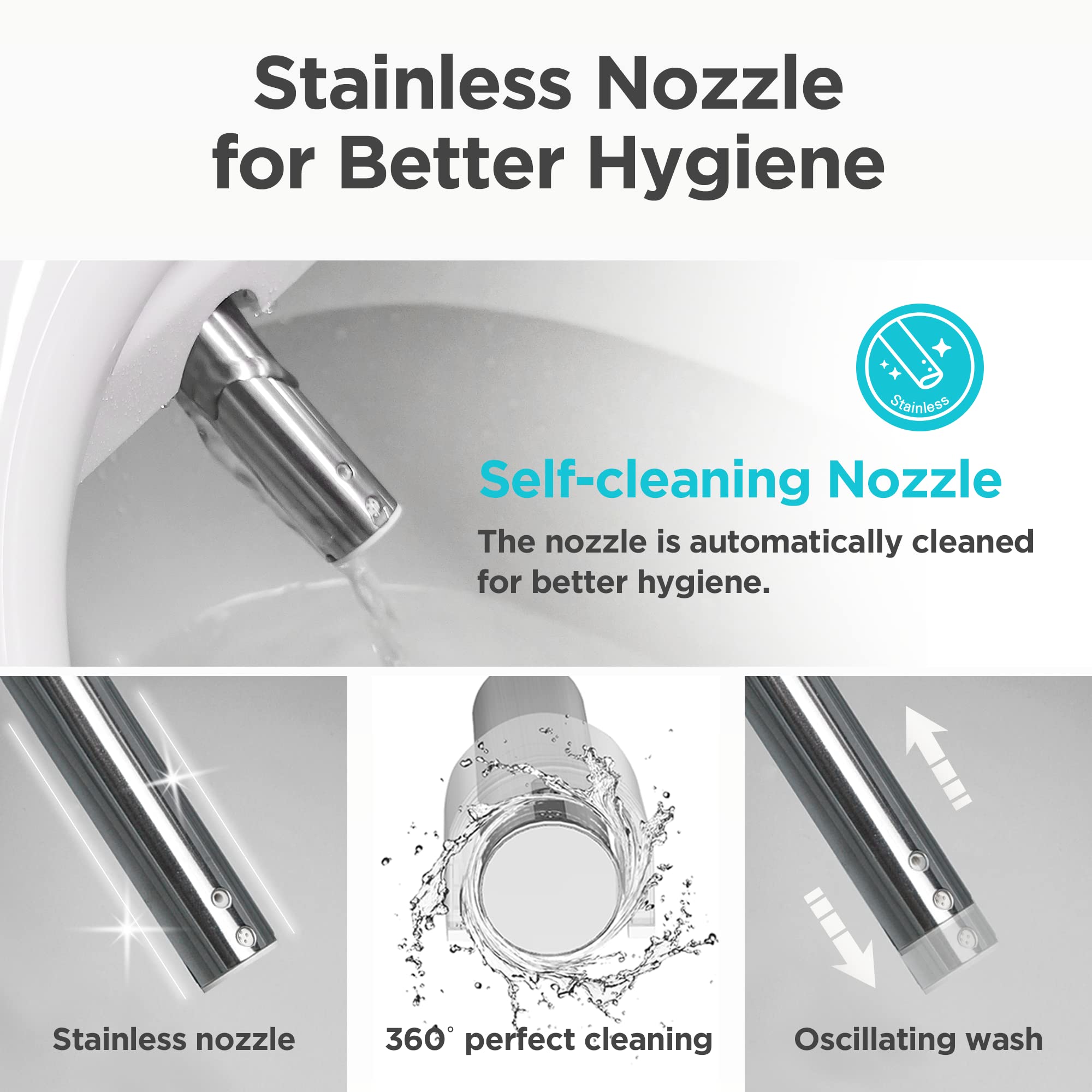 Blooming NB-1360E Smart Bidet Toilet Seat with Warm Water Wash, Heated Seat & Air Dryer - Stainless Steel Nozzle, Night Light, Soft-Close Lid - Fits Elongated Toilets (White) - Perfect for Bathroom Comfort & Hygiene Upgrade