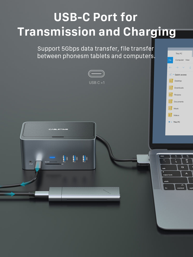 16-in-2 Dual USB C Multiport Docking Station for Laptop - 4K HDMI, Ethernet, USB 3.0 Hub - Perfect for MacBook Pro/Air, Dell, HP Home & Office Workspace Setup