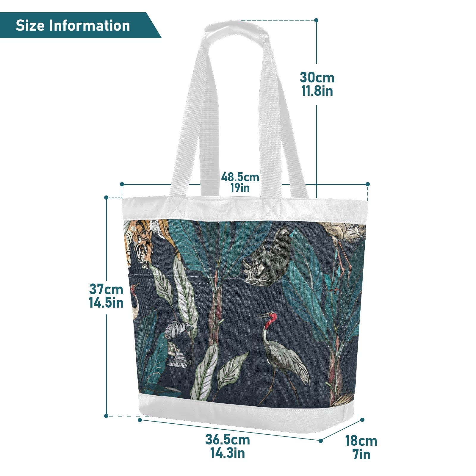 J JOYSAY Jungle Forest Exotic Mesh Beach Tote Bag - Large Waterproof Women's Beach Bag for Gym, Work, Training & Hiking - Perfect for Pool, Vacation & Outdoor Activities