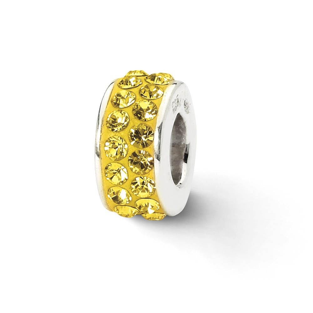 Black Bow Sterling Silver Charm with Yellow Crystals - Perfect for Bracelets & Gifts