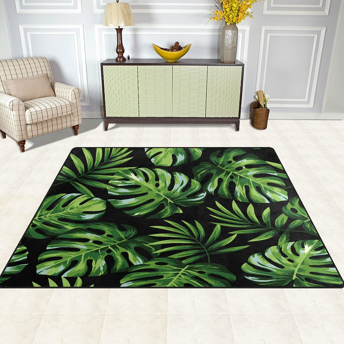 ALAZA Summer Green Monstera Leaves Tropical Area Rug 5'3