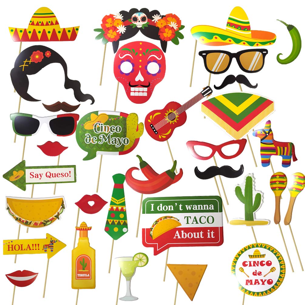 32-Piece Mexican Fiesta Photo Booth Props Set - Cinco de Mayo Party Decorations, Table Centerpieces & Photo Backdrop Accessories - Perfect for Themed Parties, Weddings, and Festive Celebrations