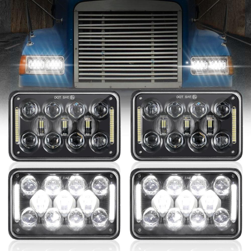 4x6 LED Headlights with DRL - DOT Approved High/Low Beam Rectangular Headlamps for Peterbilt, Kenworth, Freightliner & Ford Trucks - Perfect for Night Driving & Off-Road Adventures