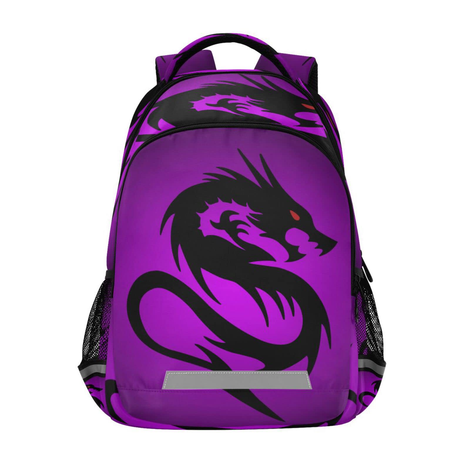 Vozoza Black Dragon on Purple Backpack for Kids - Lightweight School Bookbag with Laptop Compartment | Perfect for School, Travel & Sports Day | Durable Student Backpack for Boys & Girls