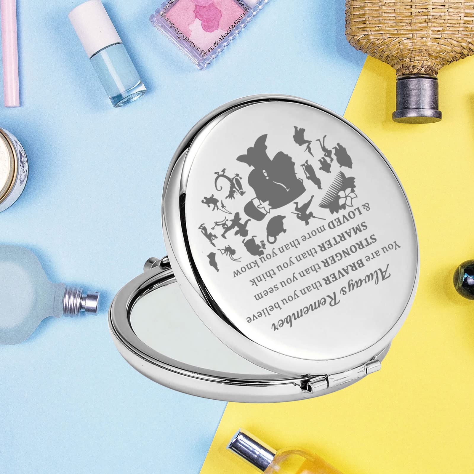 KEYCHIN Heronine Princess & Dragon Themed Pocket Mirror - Inspirational Compact Makeup Mirror with 'You Are Braver Stronger Smarter' Quote | Perfect Gift for Fantasy Fans, Cosplay Lovers & Daily Makeup Touch-Ups (MLAN Mirror-S)