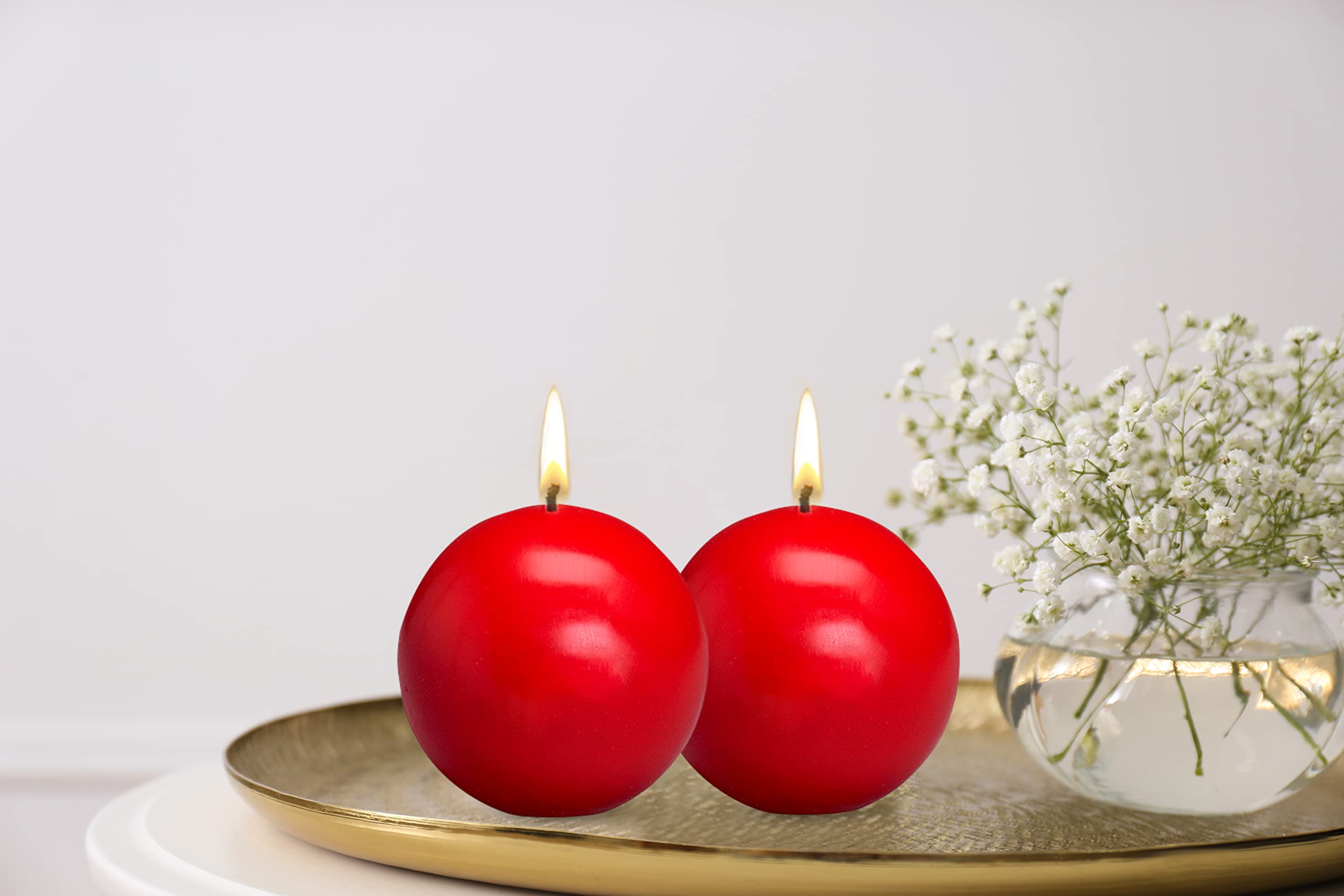 Bolsius Set of 2 Red Ball Candles - 2.75 Inch Unscented Dinner Candles - Dripless Clean Burning Smokeless Candles for Wedding, Party & Special Occasions - Perfect for Romantic Dinners, Table Centerpieces and Holiday Decorations