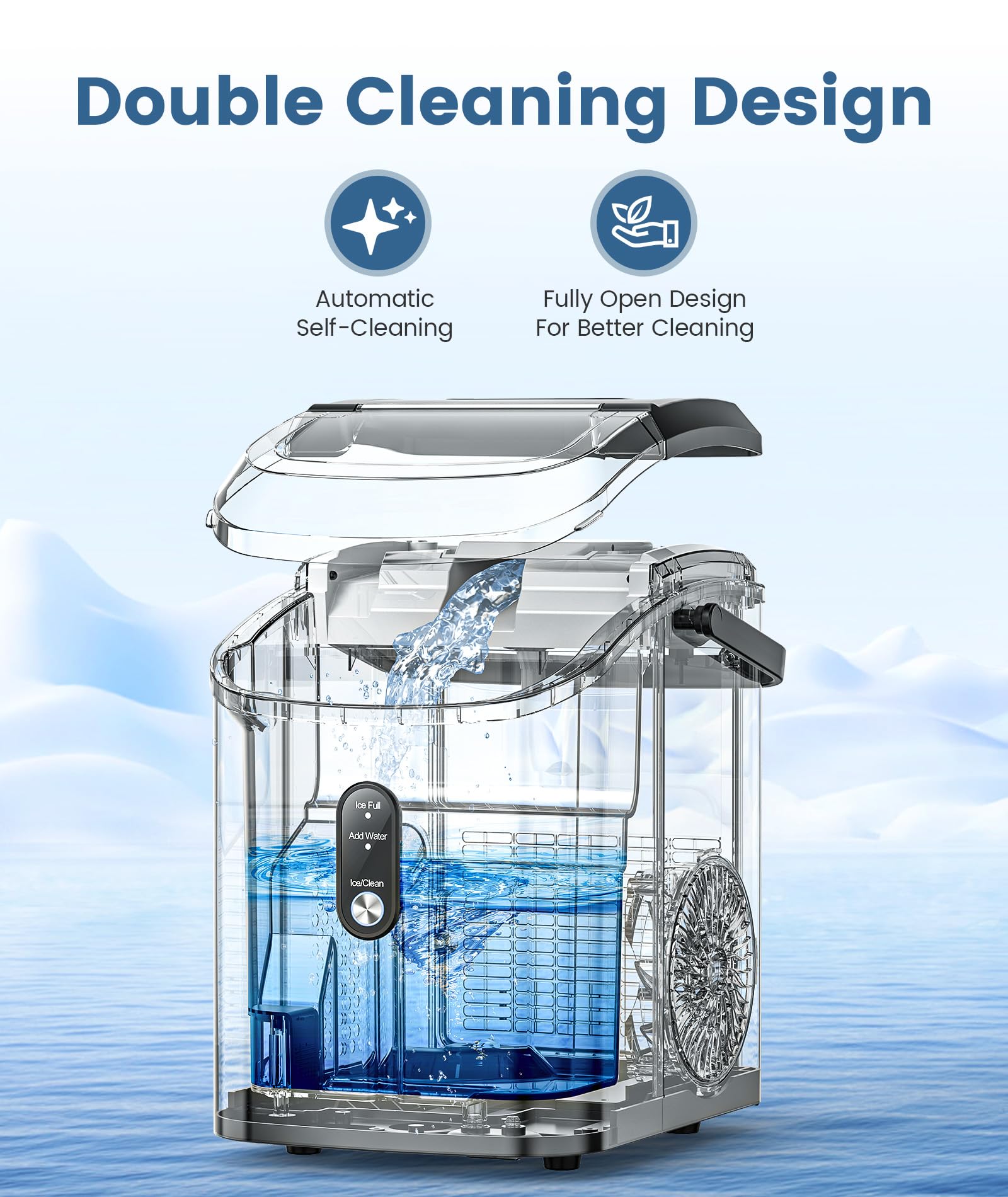 COWSAR Countertop Nugget Ice Maker - 34Lbs/24H Pebble Ice Machine with Soft Chewable Ice, Self-Cleaning & One-Click Operation - Perfect for Home, Kitchen, RV, Camping, Parties & Outdoor Adventures