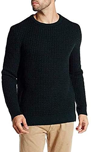 Kenneth Cole Black Label Men's Long Sleeve Crew Neck Wool Blend Waffle Knit Sweater | Winter Warm Pullover | Casual Office Wear & Outdoor Activities