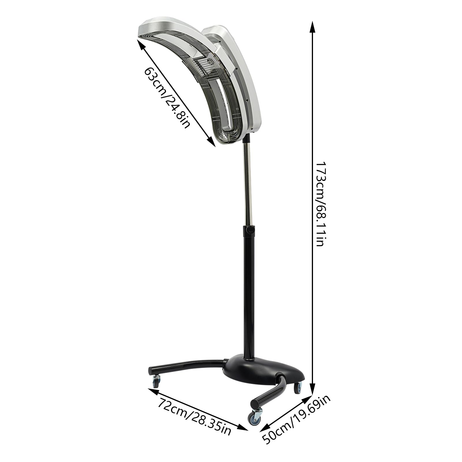 Professional Salon Hair Dryer with Adjustable Temperature & Timer - Hooded Hair Dryer on Wheels for Salon, Spa & Home Use - Silver | Perfect for Hair Coloring, Styling & Drying at Hairdressing Stations