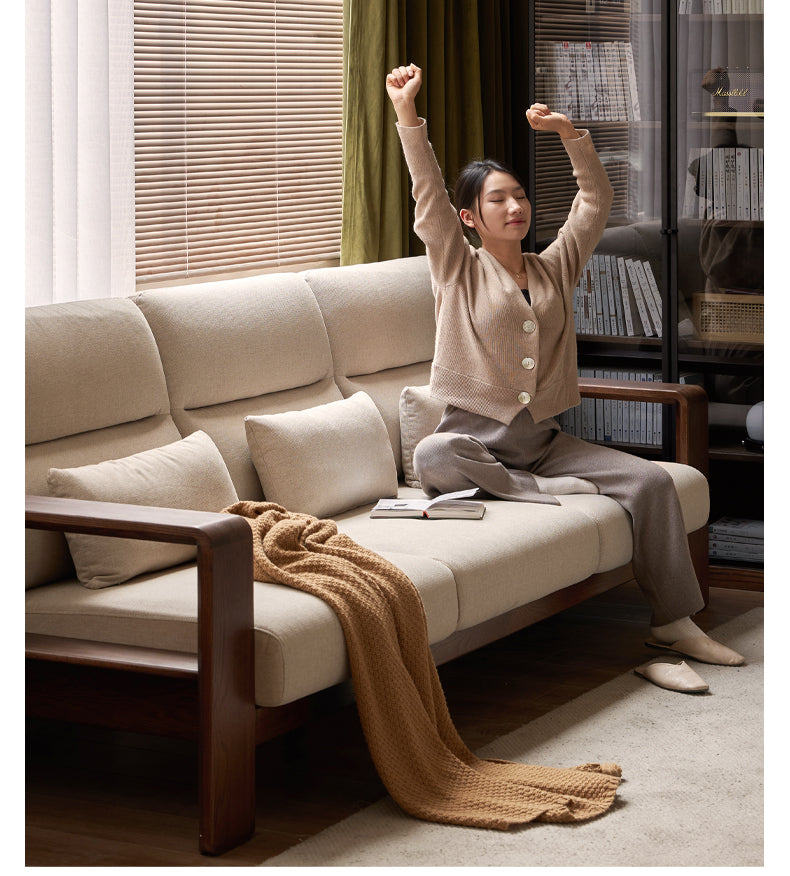 Oak Solid Wood High Back Fabric Corner Sofa - Modern L-Shaped Sectional Couch for Living Room, Lounge & Family Room Comfort