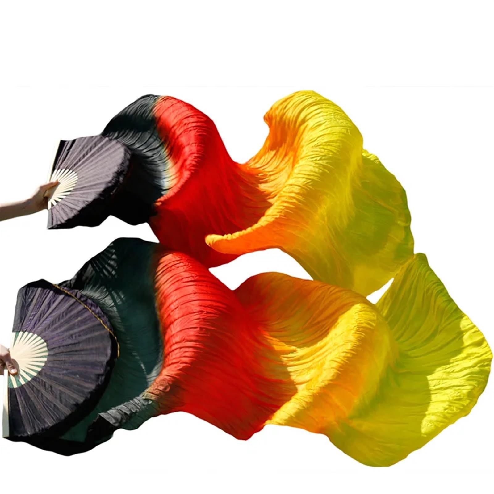 Handmade Pure Silk Belly Dance Fan Veils - Elegant Dyed Silk Belly Dance Accessories for Performances & Practice | Perfect for Professional Dancers & Beginners