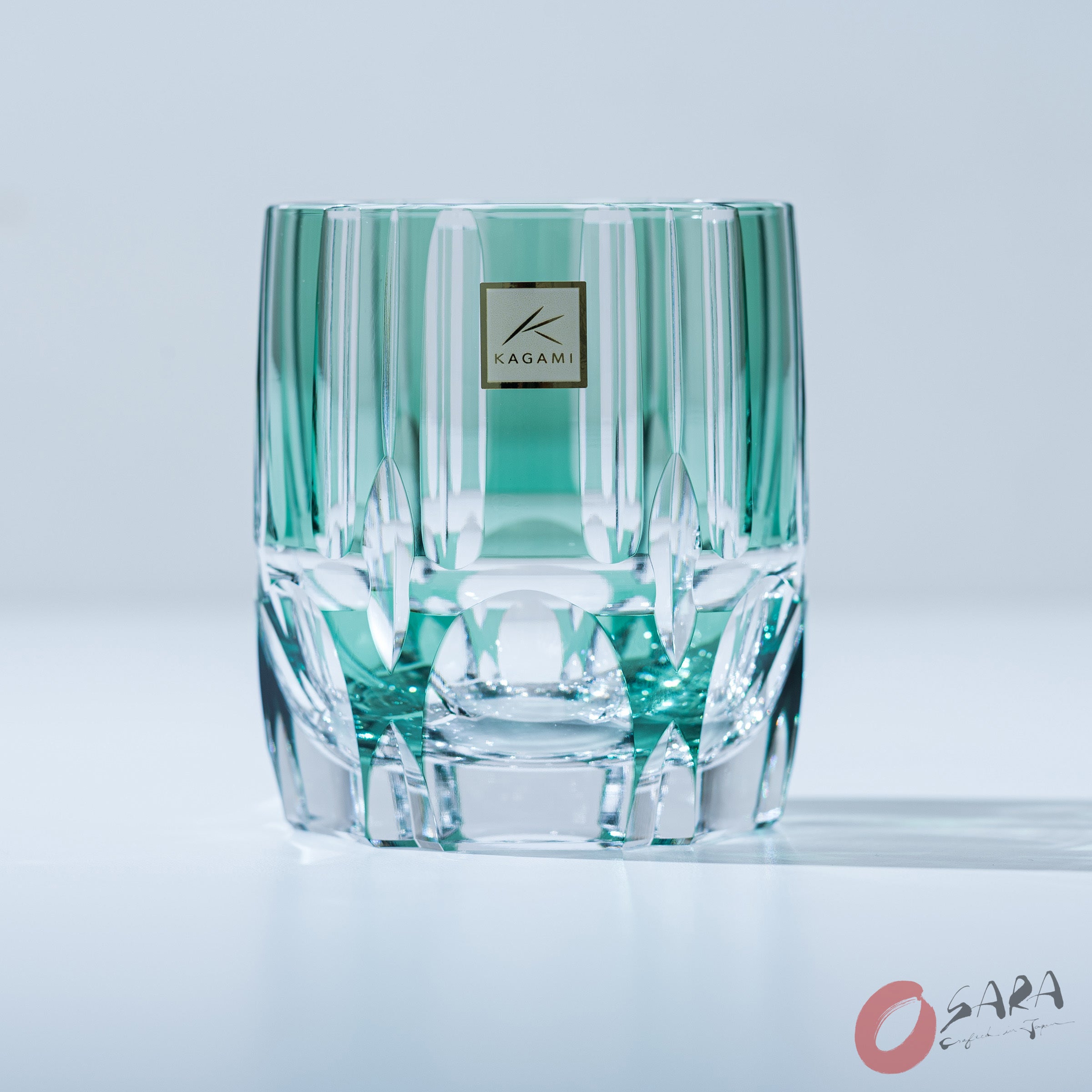 KAGAMI Handcrafted Edo Kiriko Crystal Rock Glass - Bamboo Design - Japanese Style Barware for Whiskey, Cocktails & Home Decor