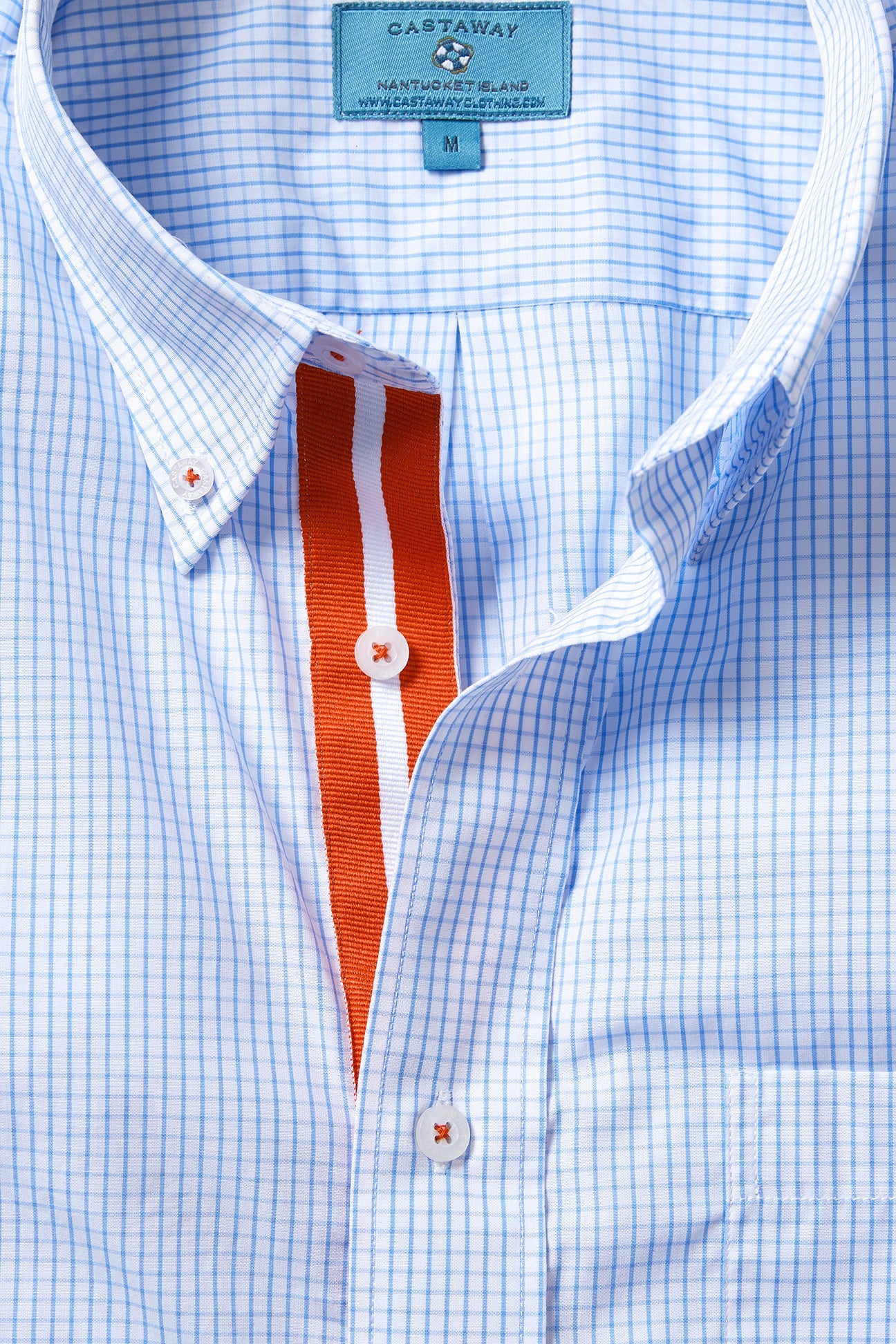 Men's Chase Shirt Blue Graph with Orange Grosgrain Trim - Stylish Casual Button Down for Work, Office & Everyday Wear