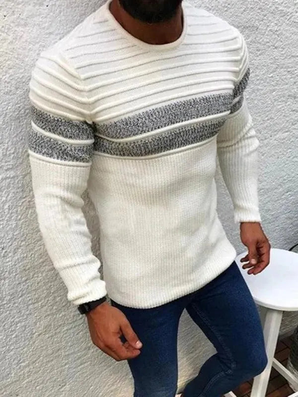 Men's Striped Crew Neck Pullover Sweater - Soft & Comfortable Knitwear for Casual Wear, Office & Fall Layering