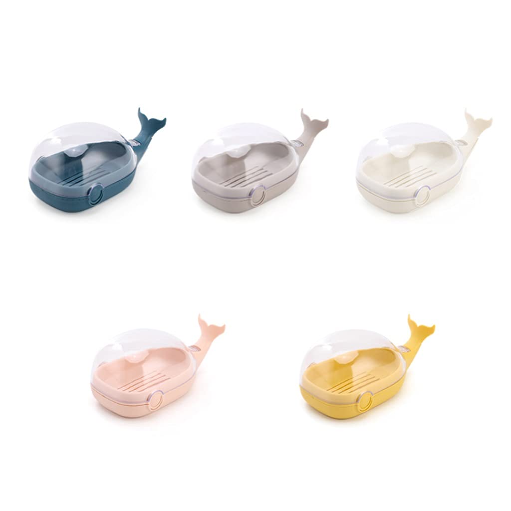 Whale-Shaped Soap Dish with Lid - 5-Piece Portable Soap Holder Set for Shower, Travel, Car, Home & Camping - Drainable Soap Tray for Bathroom, Kitchen Sink, and Outdoor Use